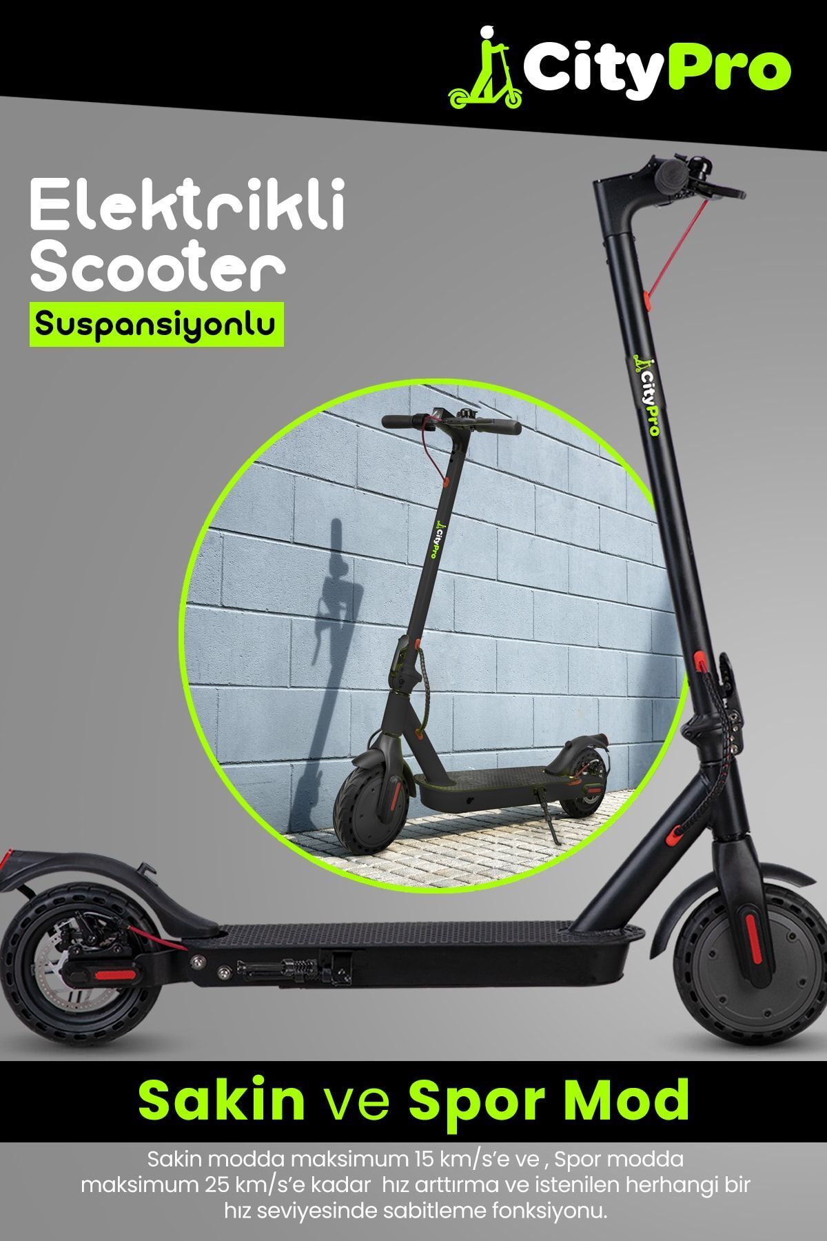 GoldMaster Citypro Süspansiyonlu Çift Şürüş Modlu Katlanabilir Elektrikli Scooter
