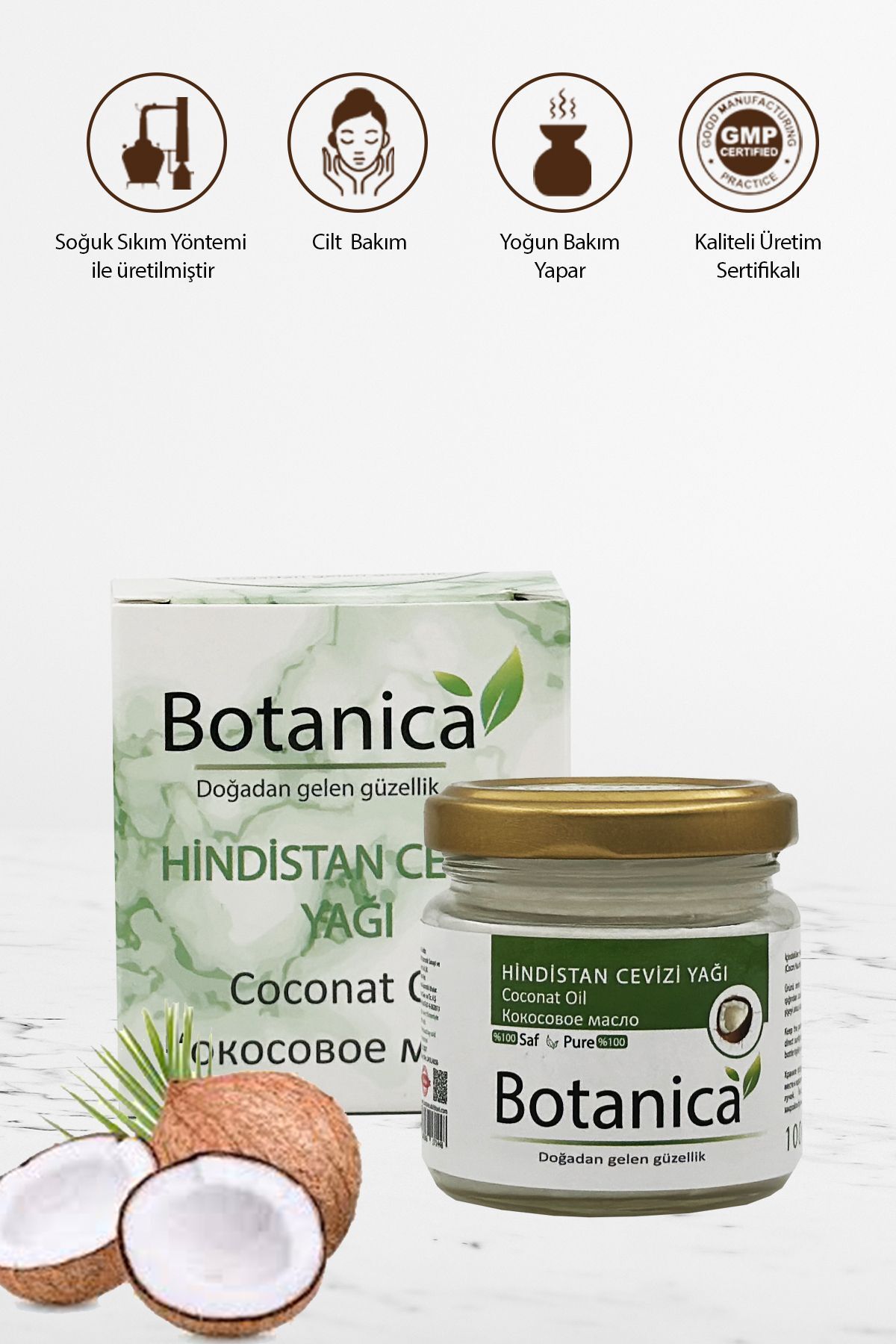 botanica Hindistan Cevizi Yağı - Cocus Nucifera - ( Saç Nemlendirme ) Saç Bakım Yağı Coconut Oil 100 ml