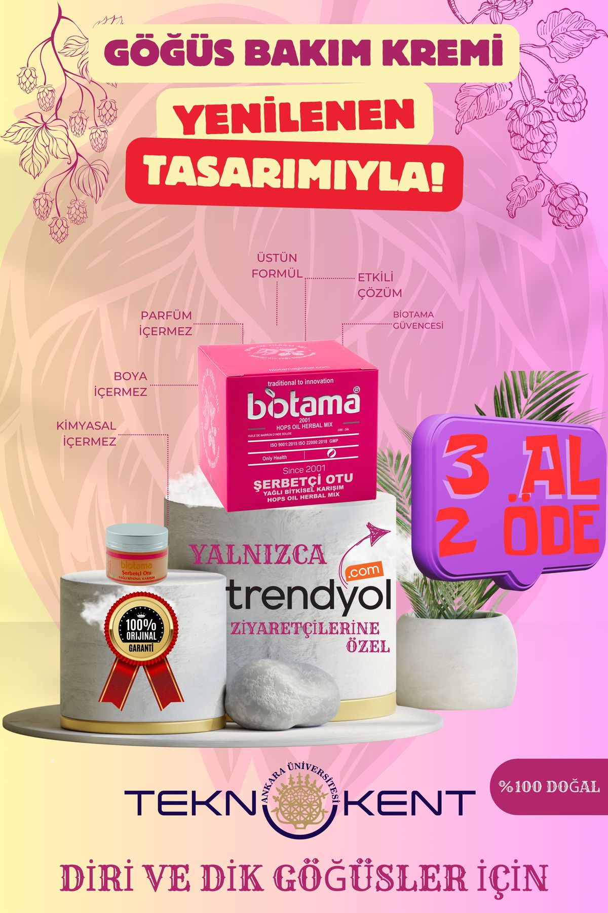 Biotama Şerbetçi Otu Yağlı %100 Doğal Toparlayıcı & Dolgunlaştırıcı Ve Sıkılaştırıcı Göğüs Bakım Kremi 50 Ml