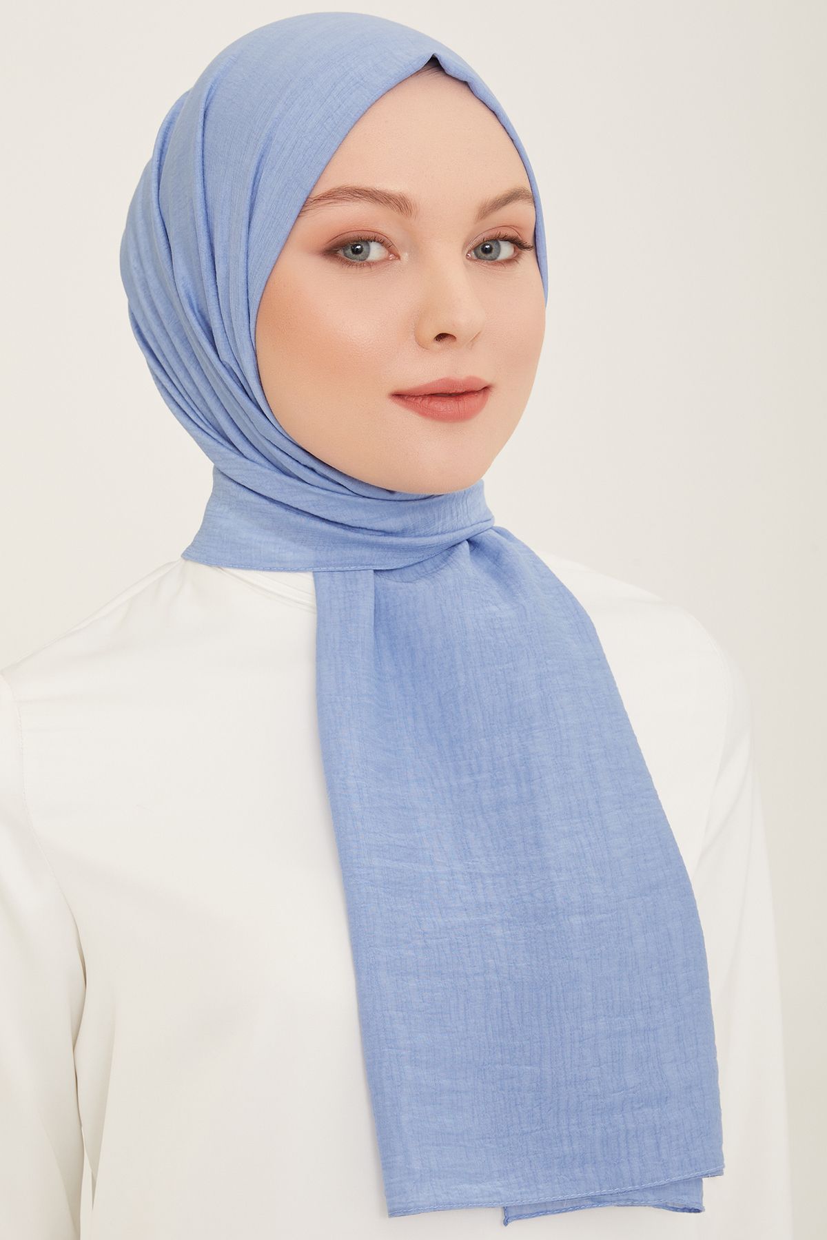 FRESCO SCARFS Armine Trend Woody Düz Pamuklu Şal Kadın Tesettür Hijab MAVİ