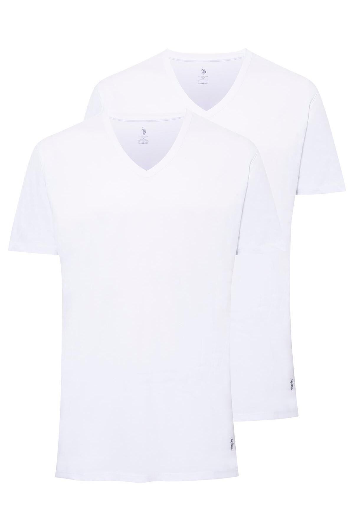 U.S. Polo Assn. - Erkek Battal Beyaz 2 Li V Yaka T-shirt 90001