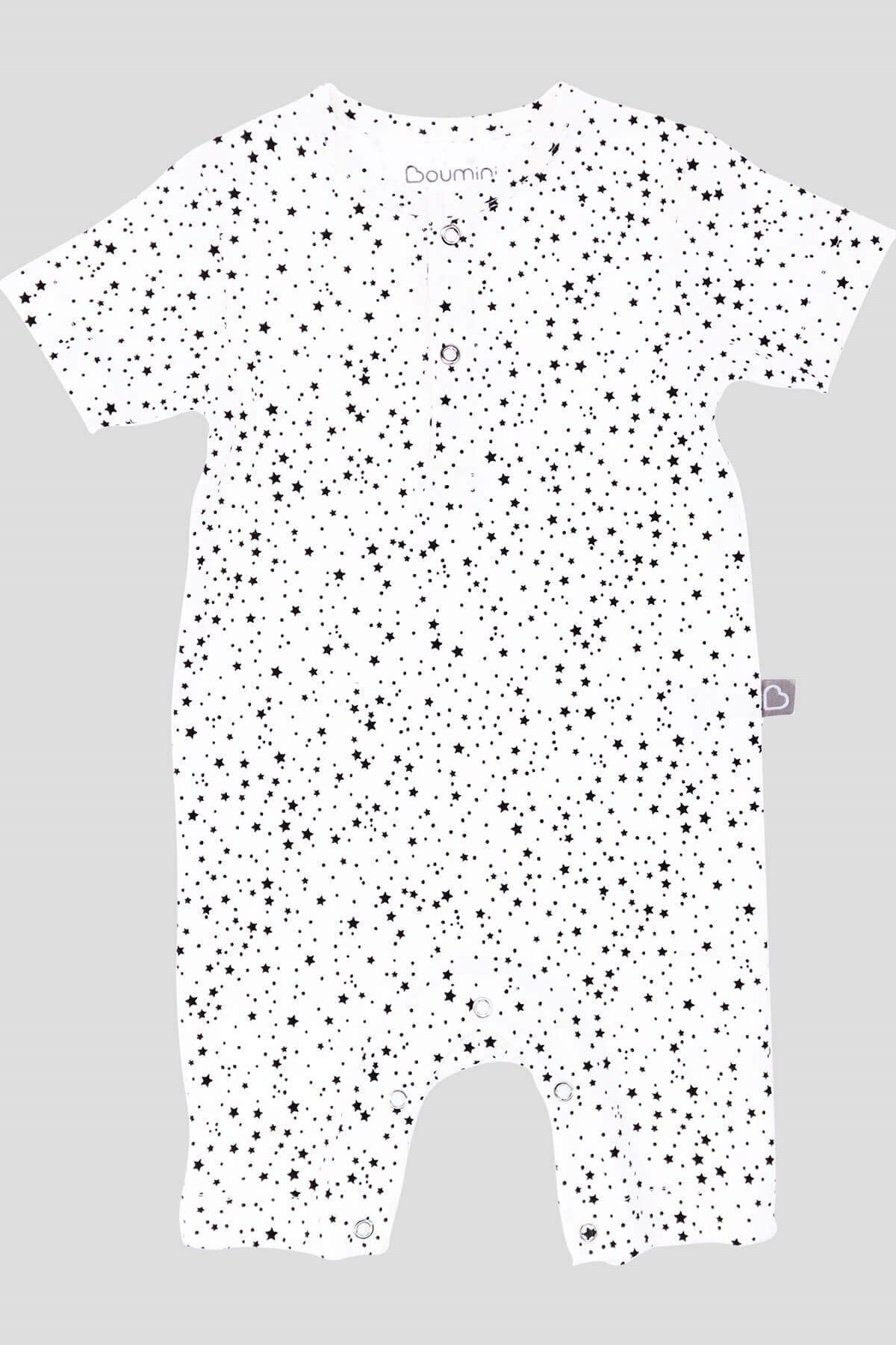 Boumini Kısa Kollu Şort Bebek Tulum Yıldız Tozu Beyaz