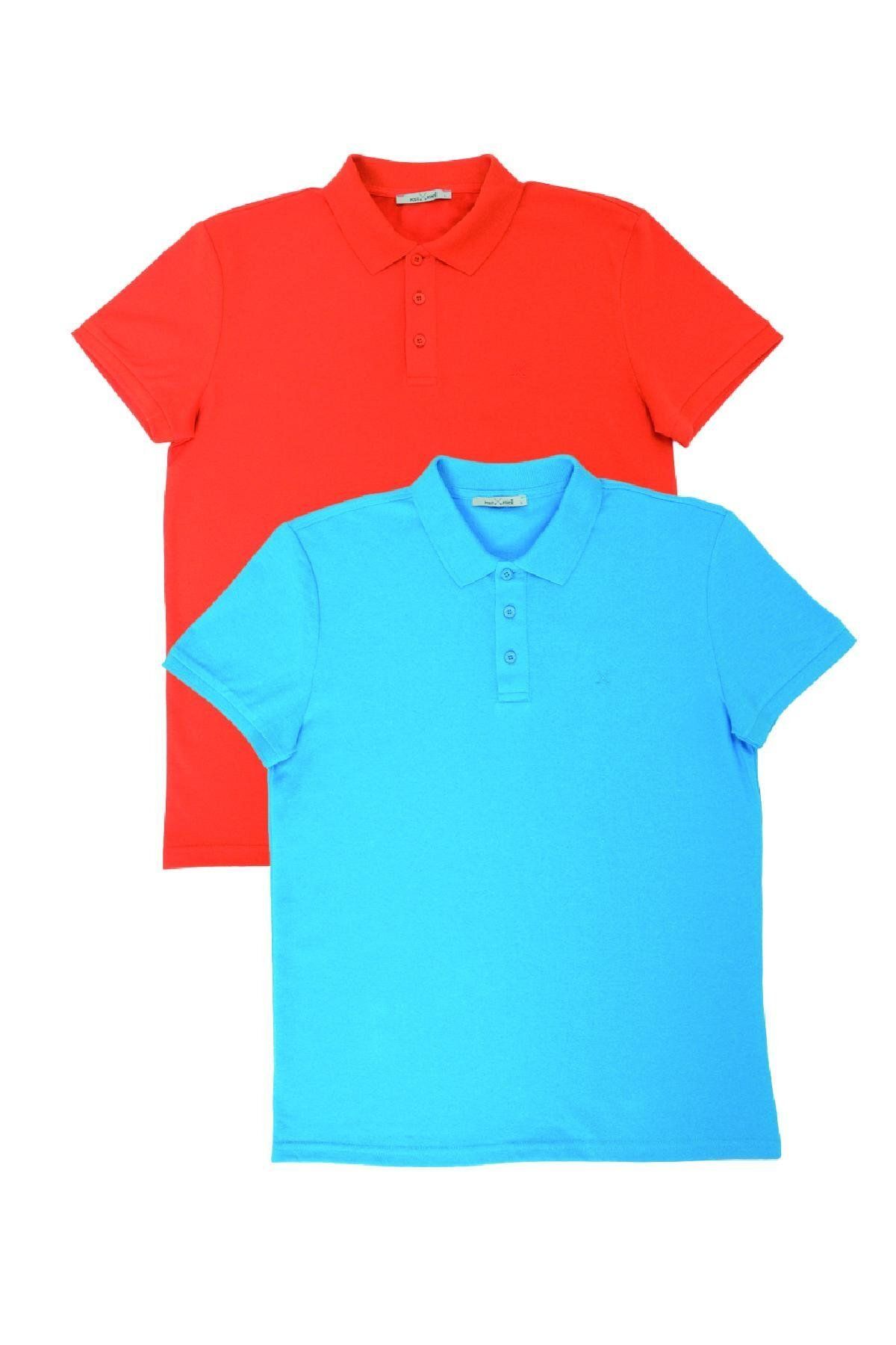 Polo State Erkek 2li Polo Yaka T-shirt Turkuaz-turuncu