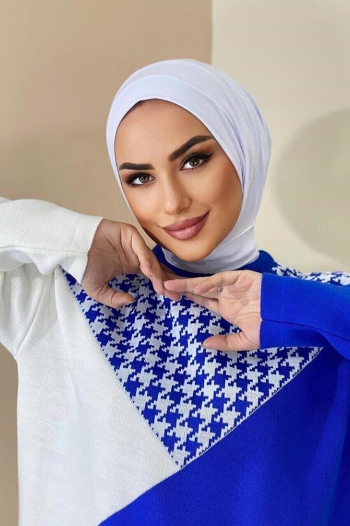 Organic Scarfs Hijabchi Kadın Tesettür Beyaz Çıtçıtlı Boyunluk Hijap Bone Model Eşarp Şal