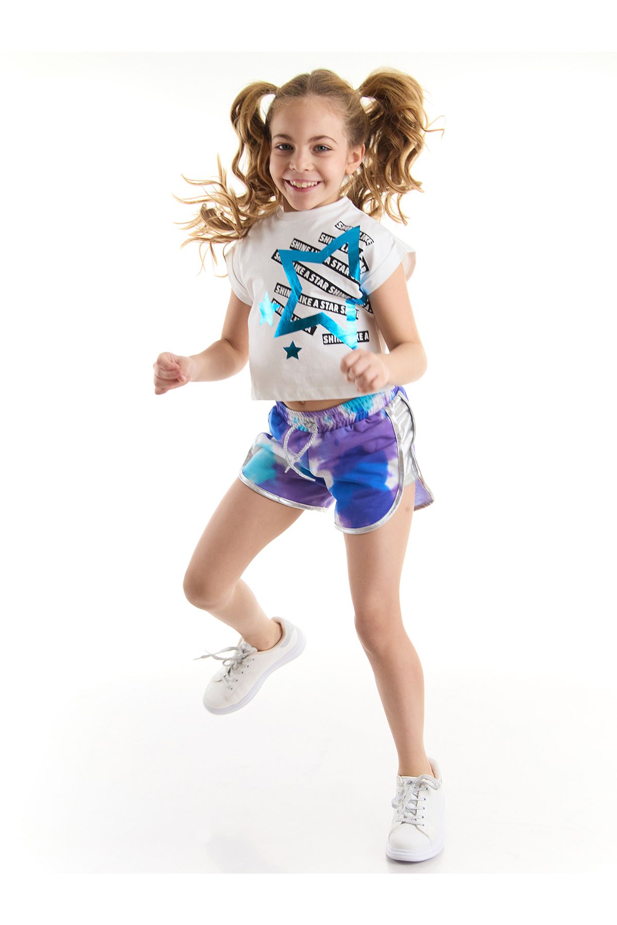 MSHB&G Mavi Yıldız Kız Çocuk T-shirt Şort Takım