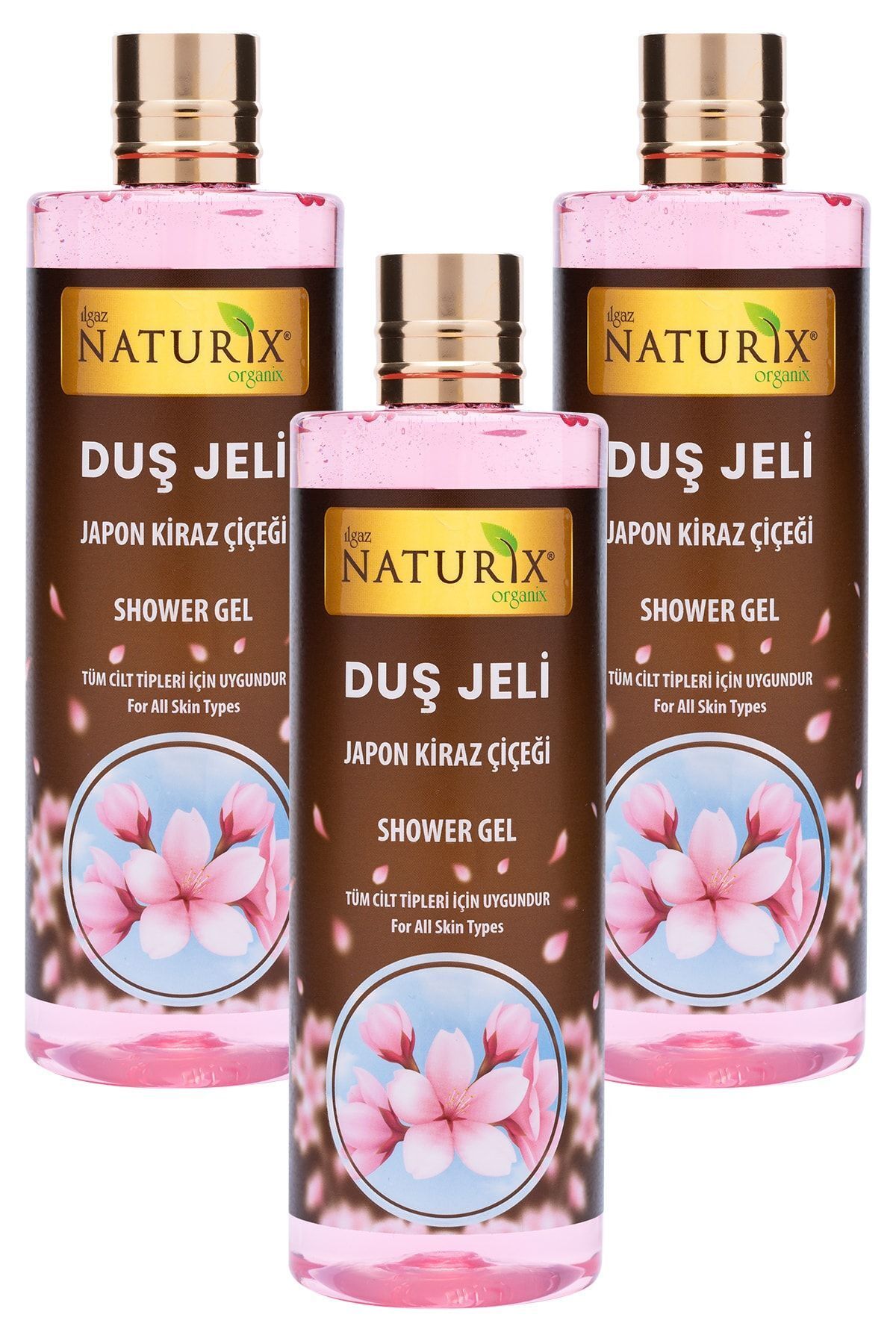 Ilgaz Naturix Organix Aroma Terapi Duş Jeli Japon Kiraz Çiçeği Duş Jeli Kalıcı Kokulu Banyo Jeli 400 Ml 3'lü Banyo Seti