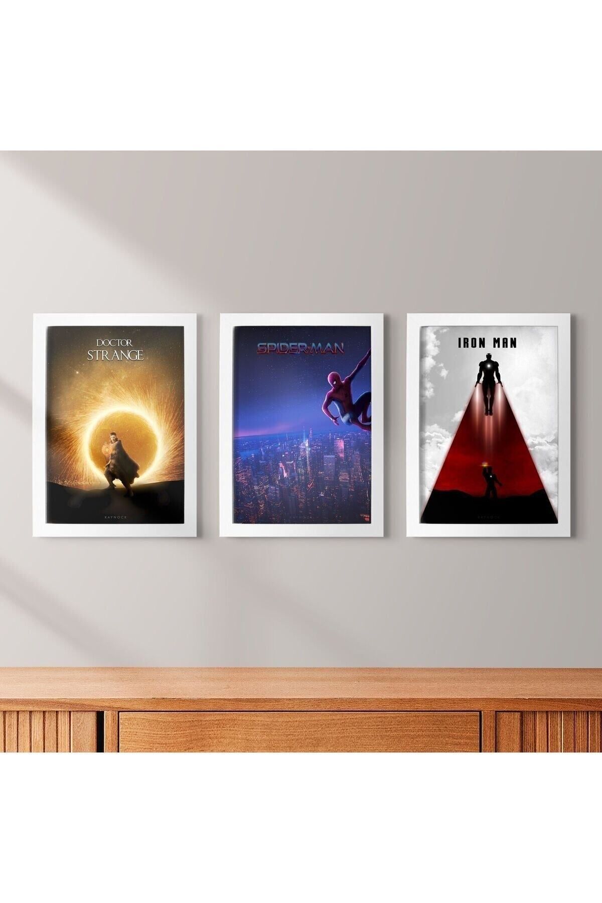 KAYNOCK Süper Kahraman 3'lü Set, Spiderman, Iron Man, Tablo Seti, Poster Tablo Dijital Tasarım
