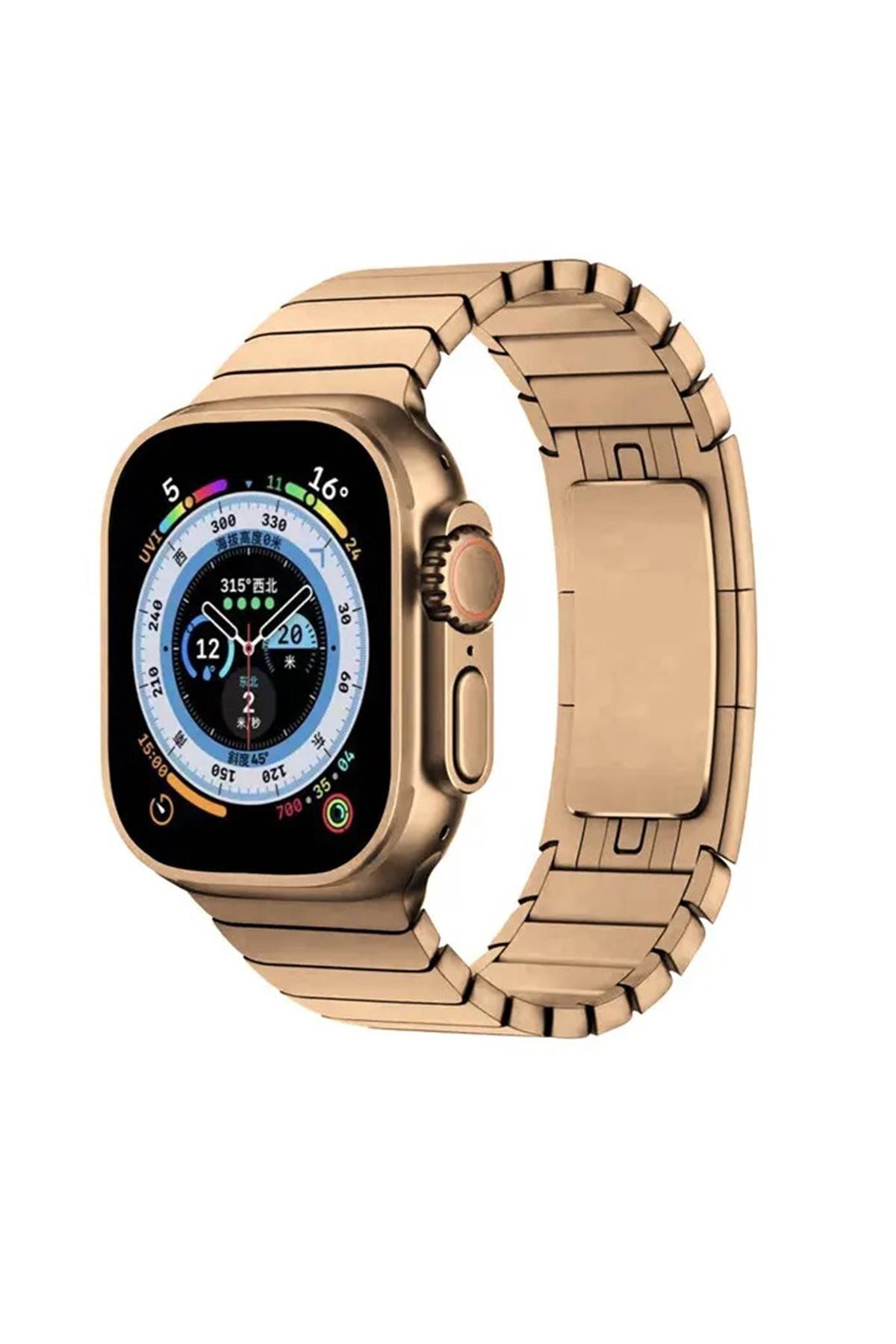 ShinyTECH Apple Watch Uyumlu Klipsli Çelik Loop Kordon (PASLANMAZ) 42,44,45,49mm Rose Gold