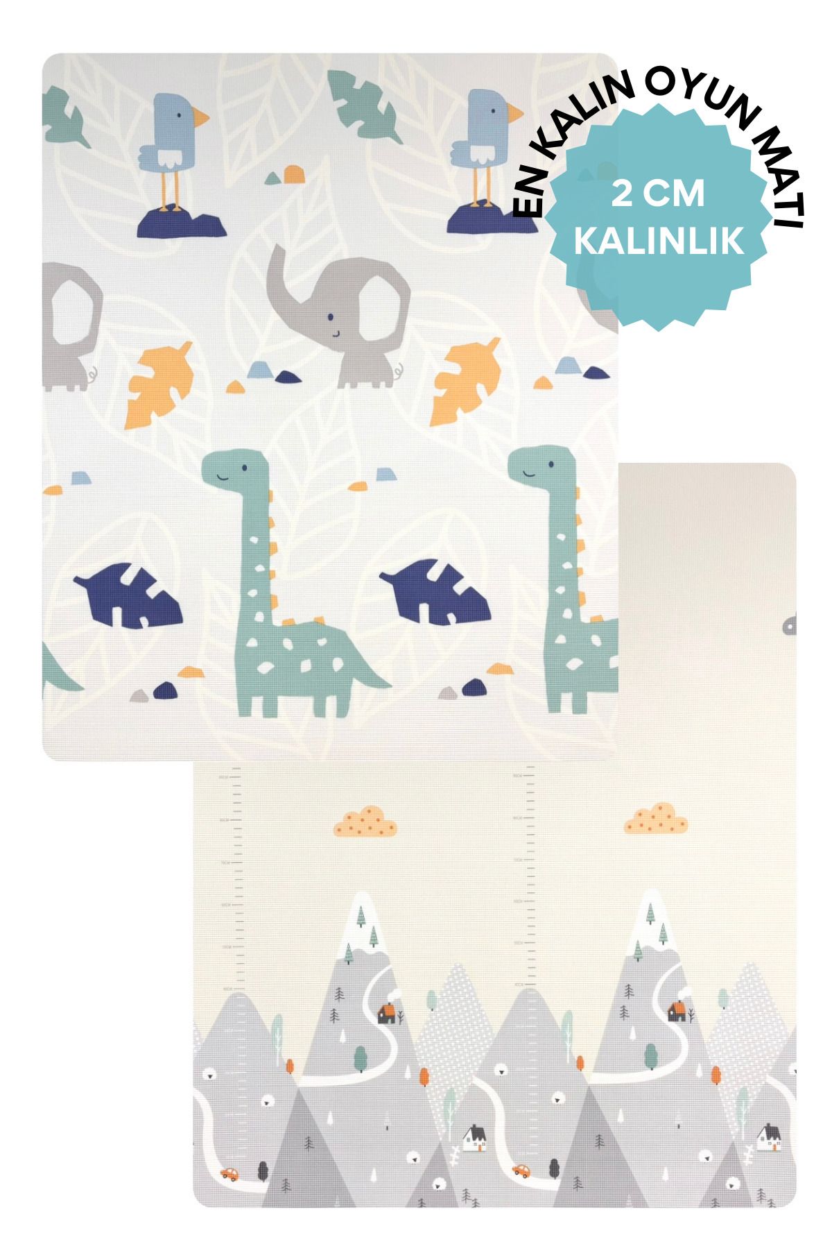 Tummymat Nordic Dino Rollmat 2cm Kalınlık Çift Taraflı Bebek Çocuk Köpük Oyun Matı/halısı 180cm X 150cm X 2cm