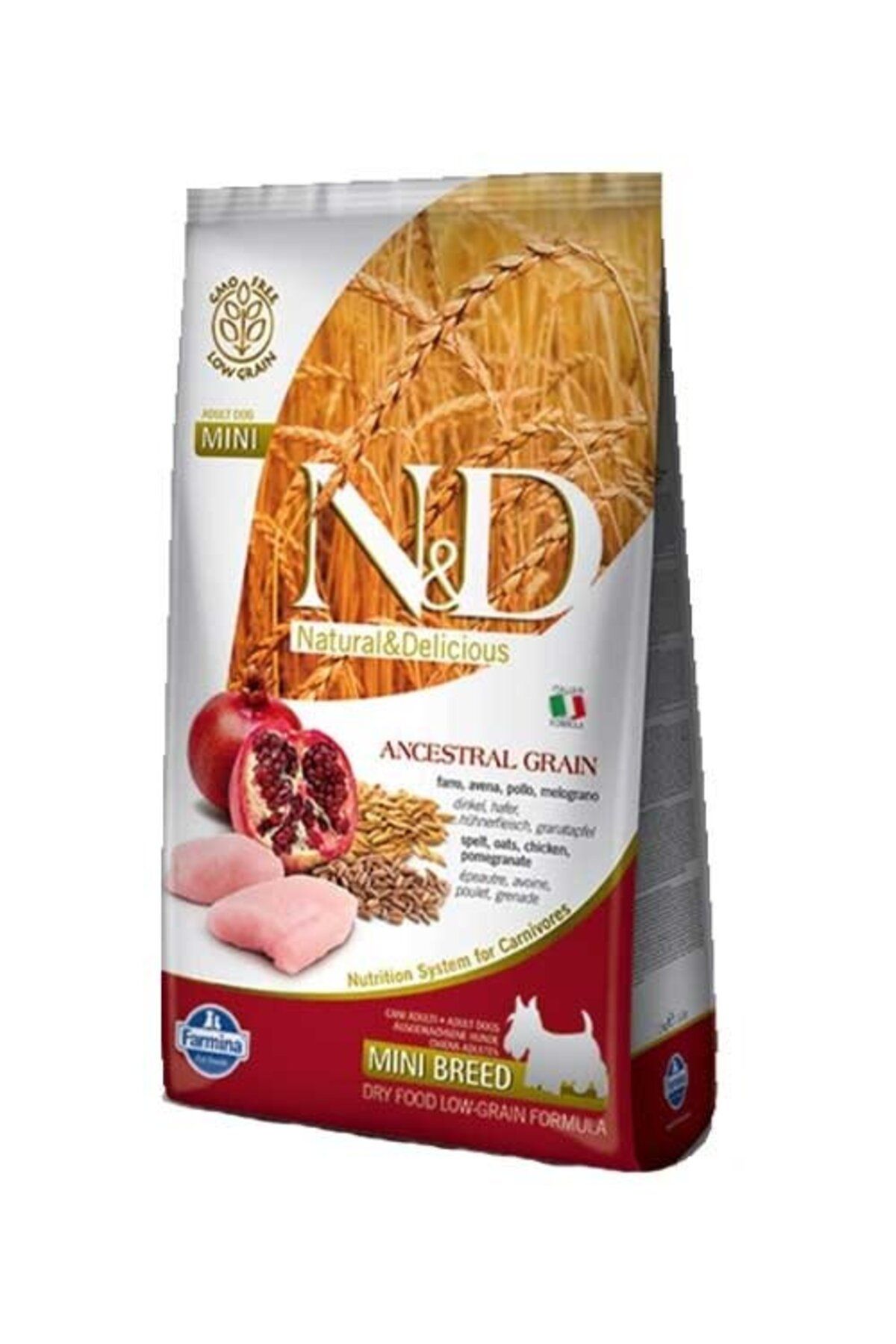 N & D Ancestral Grain Tavuklu Narlı Küçük Irk Düşük Tahıllı Yetişkin Köpek Maması 2,5 Kg