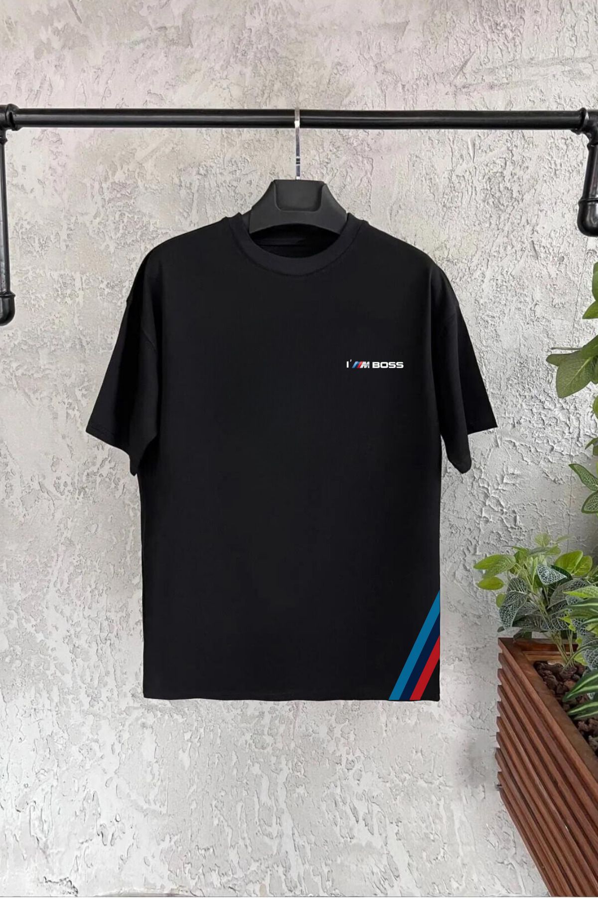 Massgai Unisex Tasarım I'M Boss Bmw Baskılı Oversize Kısa Kol %100 Pamuk T-shirt