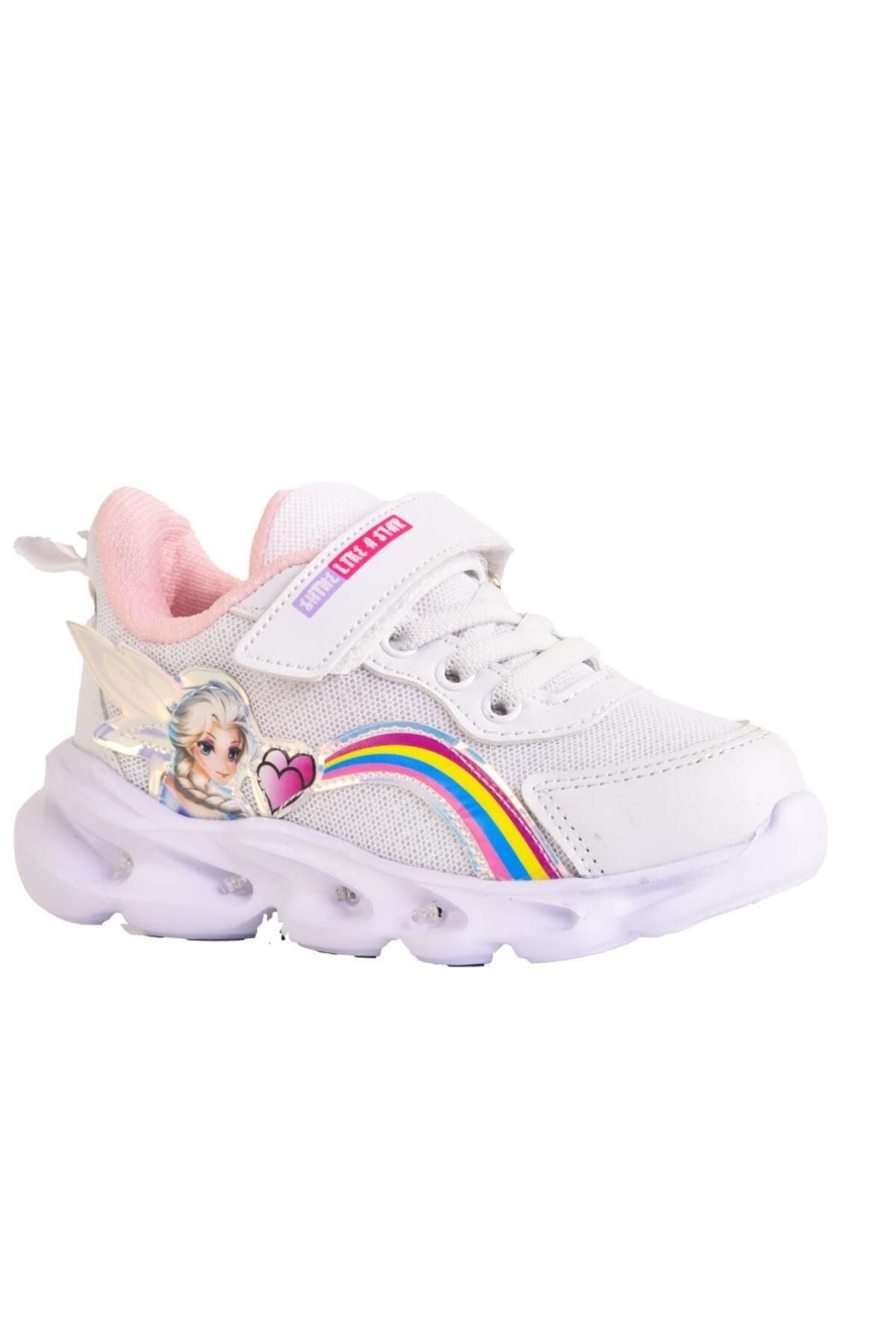 ellaboni Kız Çocuk Işıklı Pembe / Beyaz Prenses Spor Ayakkabı Sneaker