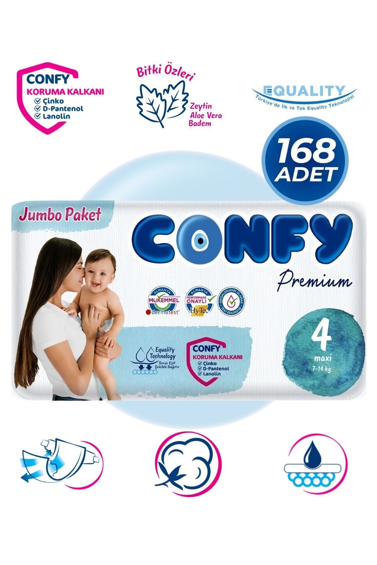 Confy Premium 4 Numara Bebek Bezi Maxi 7 - 14 Kg 168 Adet