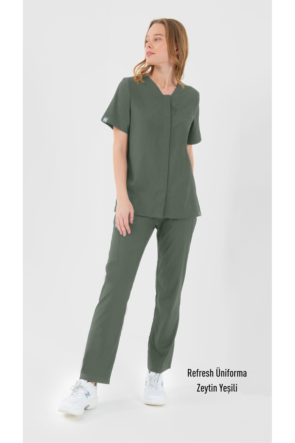 sar tekstil Refresh Kadın Zeytin Yeşili Takım - Likralı Doktor Hemşire Forması Cerrahi Takım