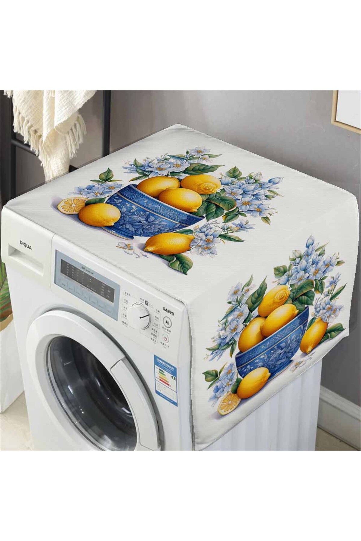 Else Dekor Vintage Limonlar Desenli Dekoratif Bulaşık Kurutma ve Çamaşır Makinesi Örtüsü 60x140cm
