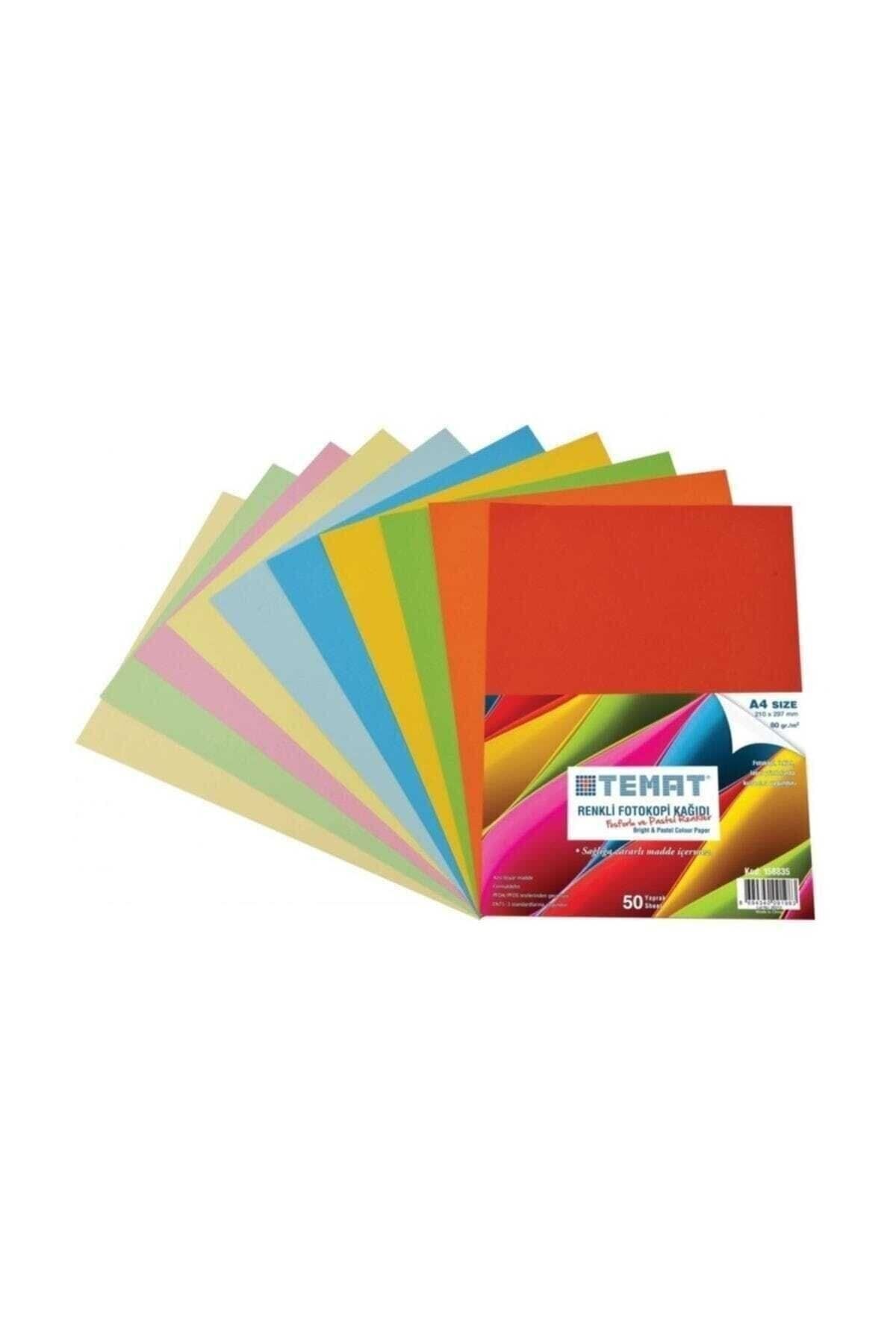 Temat 50 Sayfa Renkli Fotokopi Kağıdı Fosforlu Ve Pastel Renkler