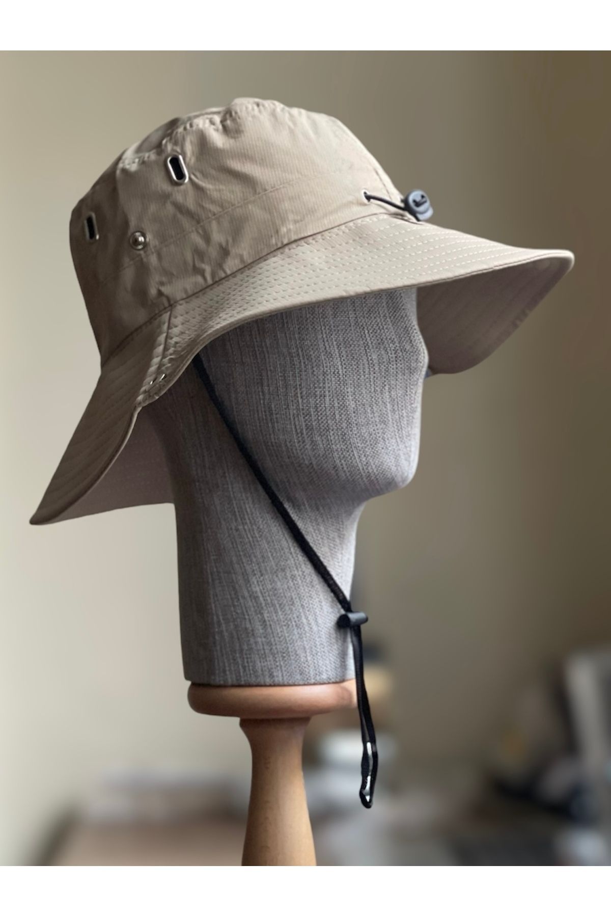 Rupen Kraft Tam Profesyonel Yazlık Safari Fötr Kovboy Şapkası Kamp Şapkası Vizon Rengi