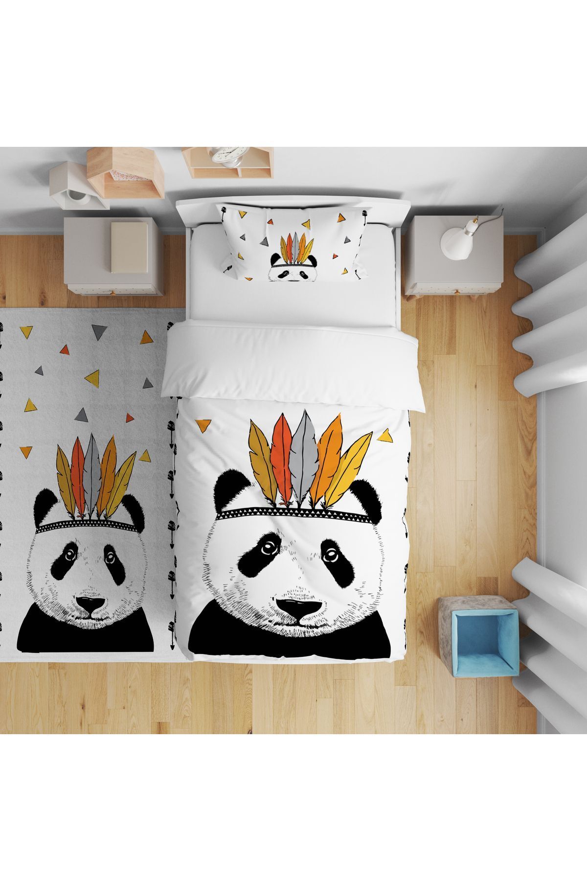 CİCİ ODAM Yatak Örtüsü Beyaz Zemin Panda 140x220 - Yastık Kılıfı Hediye