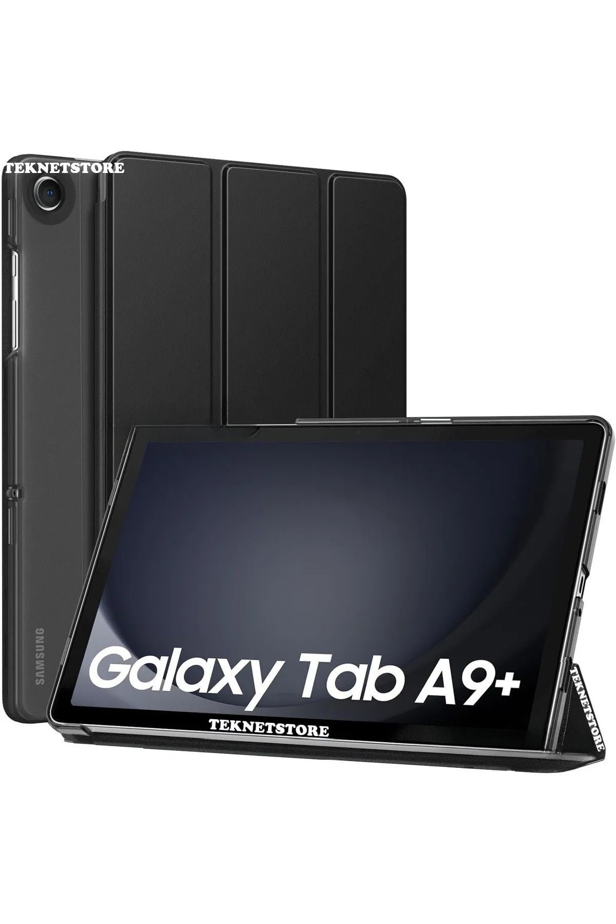TEKNETSTORE Samsung Galaxy Tab A9 Plus 11 Inç Uyumlu Kılıf Akıllı Smart Uyku Modlu Standlı Smart Kapaklı Siyah