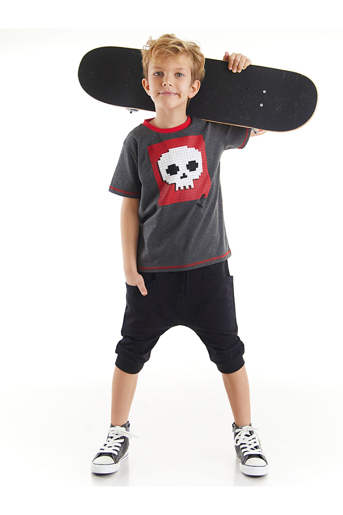 MSHB&G Skull Erkek Çocuk T-shirt Kapri Şort Takım