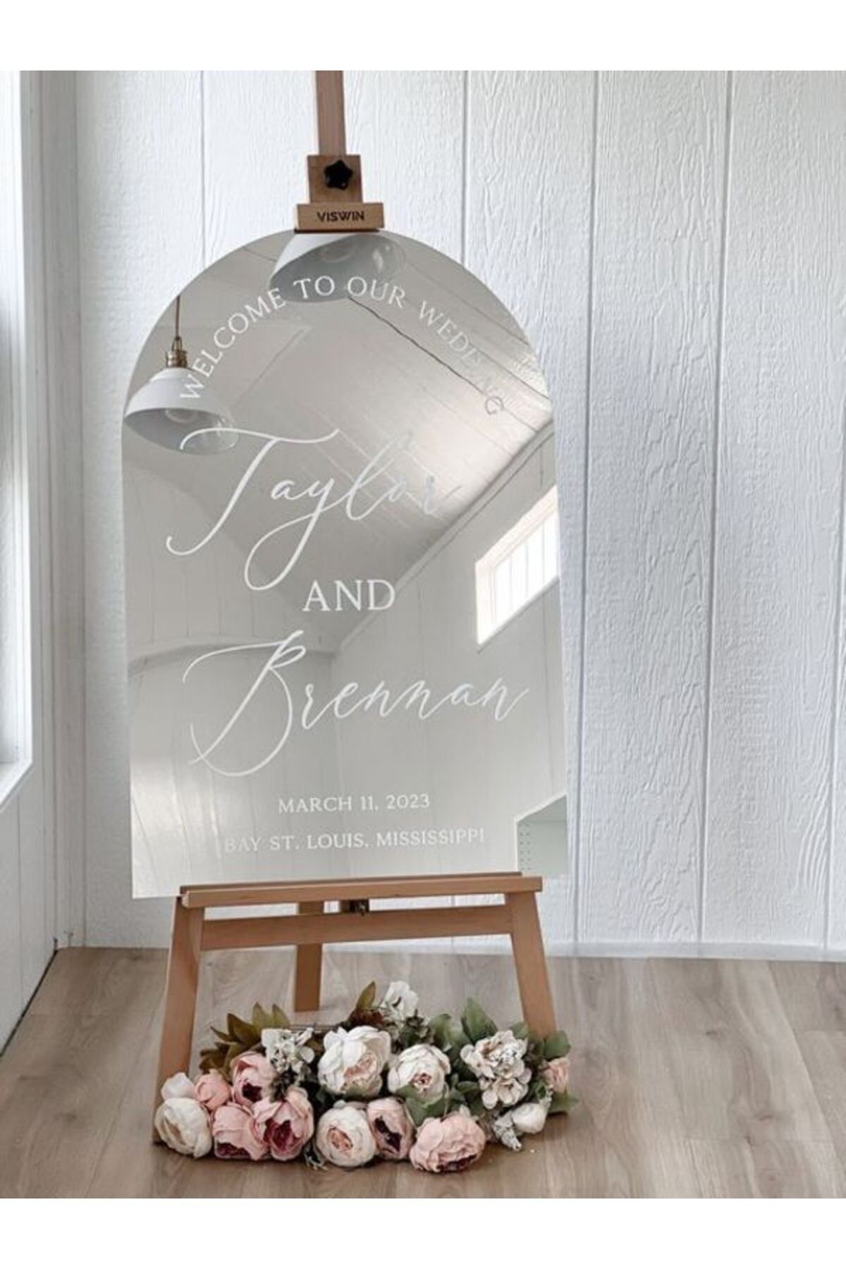 Yalova Design Düğün & Nişan Lüks Gümüş Pleksi Aynalı Karşılama Panosu 80x50 cm