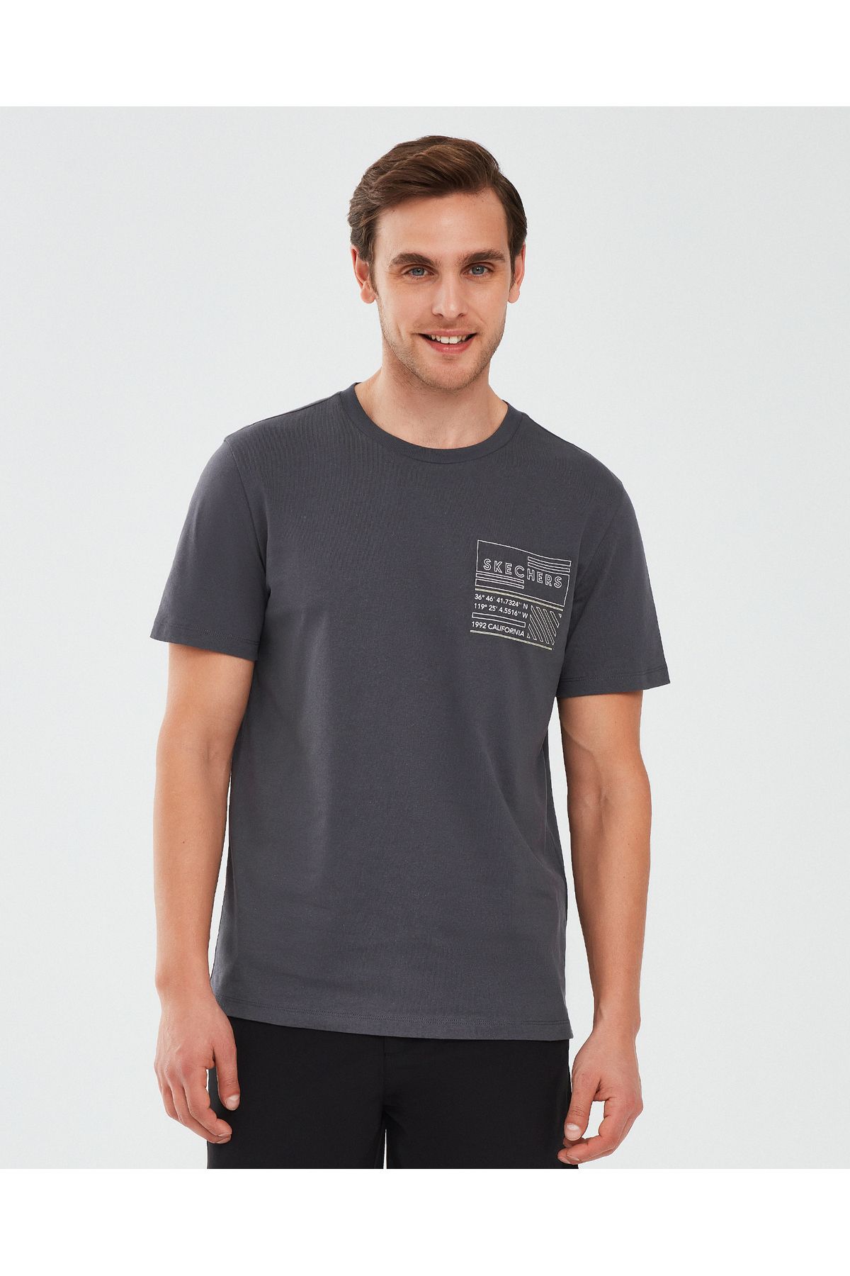 Skechers Graphic T-Shirt M Short Sleeve Erkek Antrasit Tshirt S241066-003