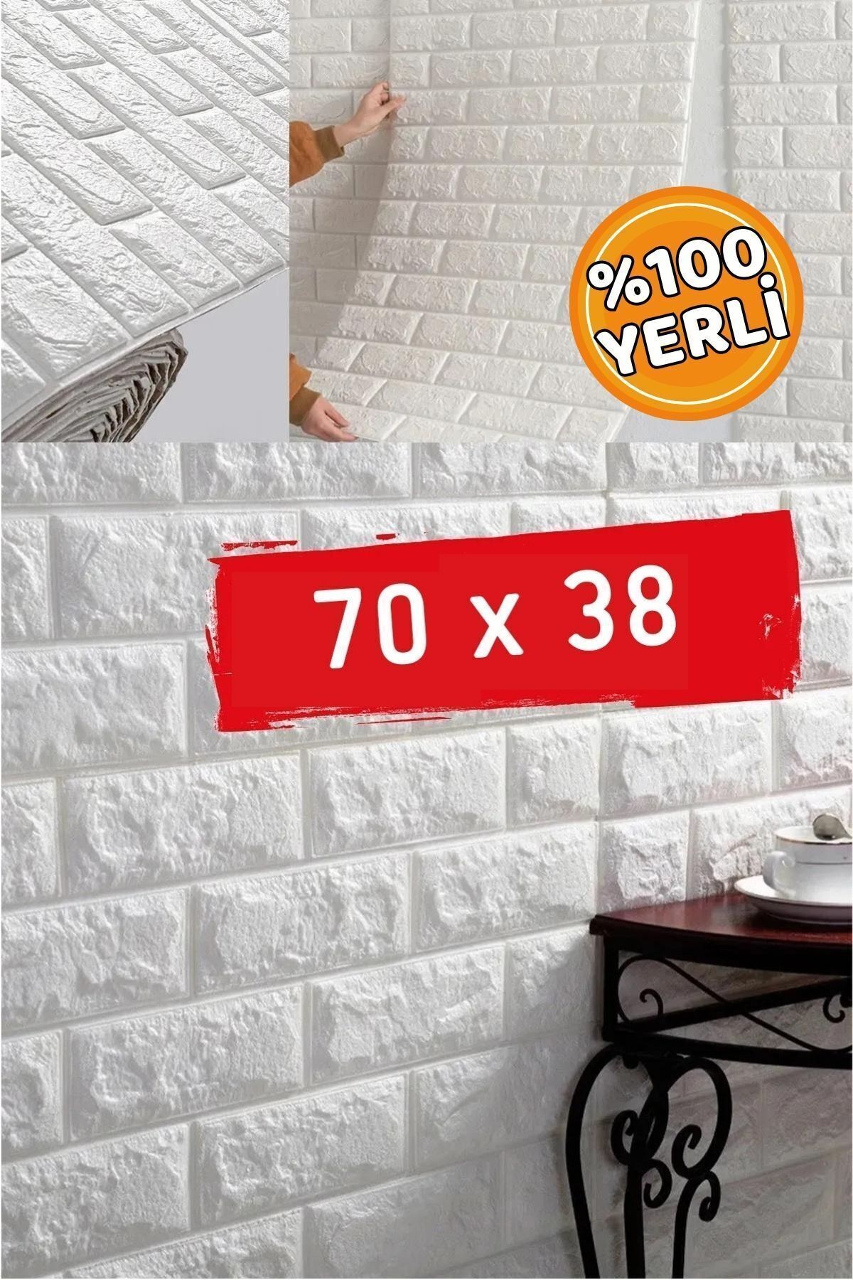 Mefawall 70x38 Cm 0,266 M² Kendinden Yapışkanlı Duvar Kağıdı Esnek Köpük Paneli 3D Boyutlu Tuğla Desen Beyaz