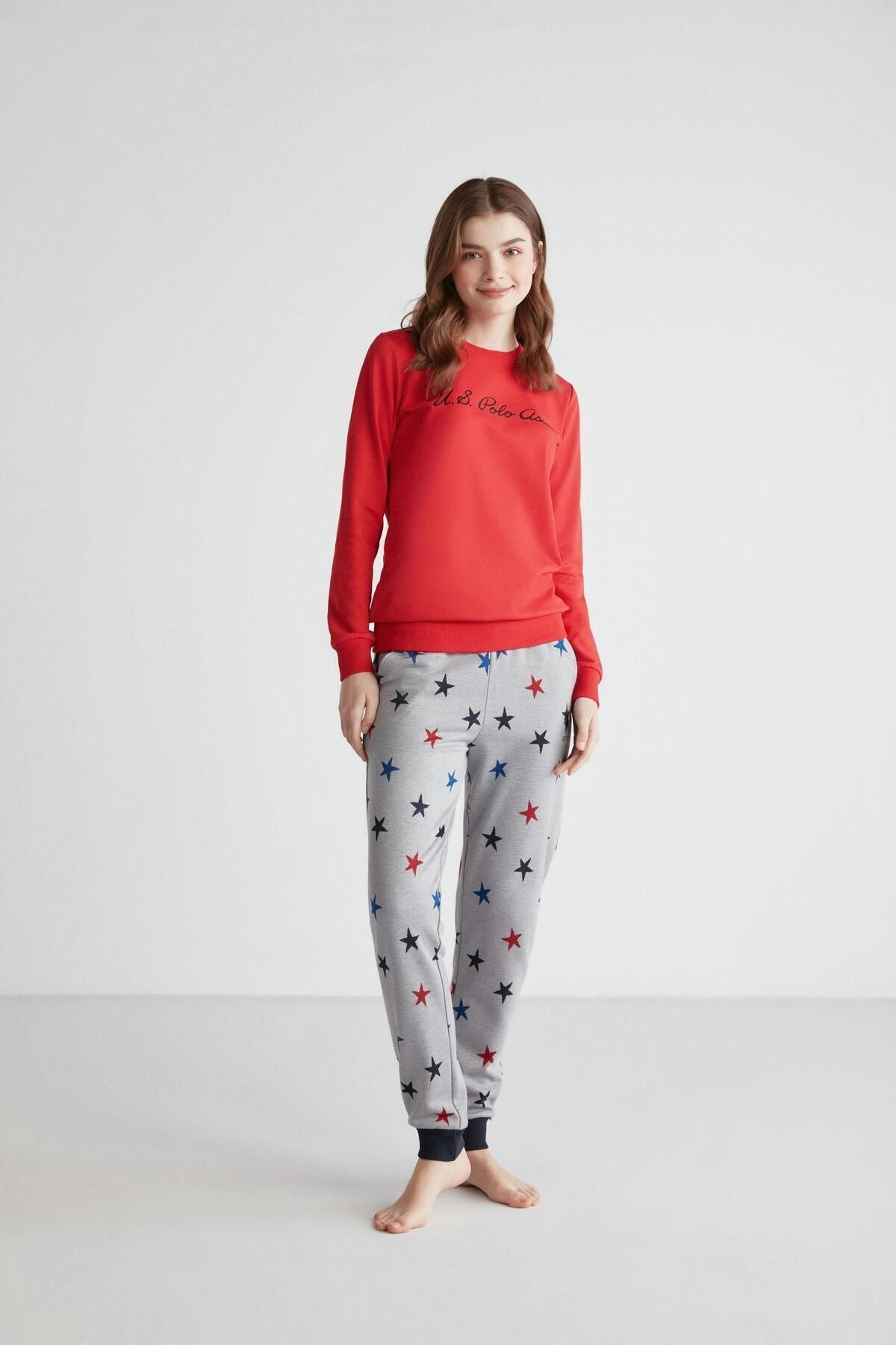 U.S. Polo Assn. Kadın Pamuklu Kırmızı Dar Paça Kışlık Pijama Takımı