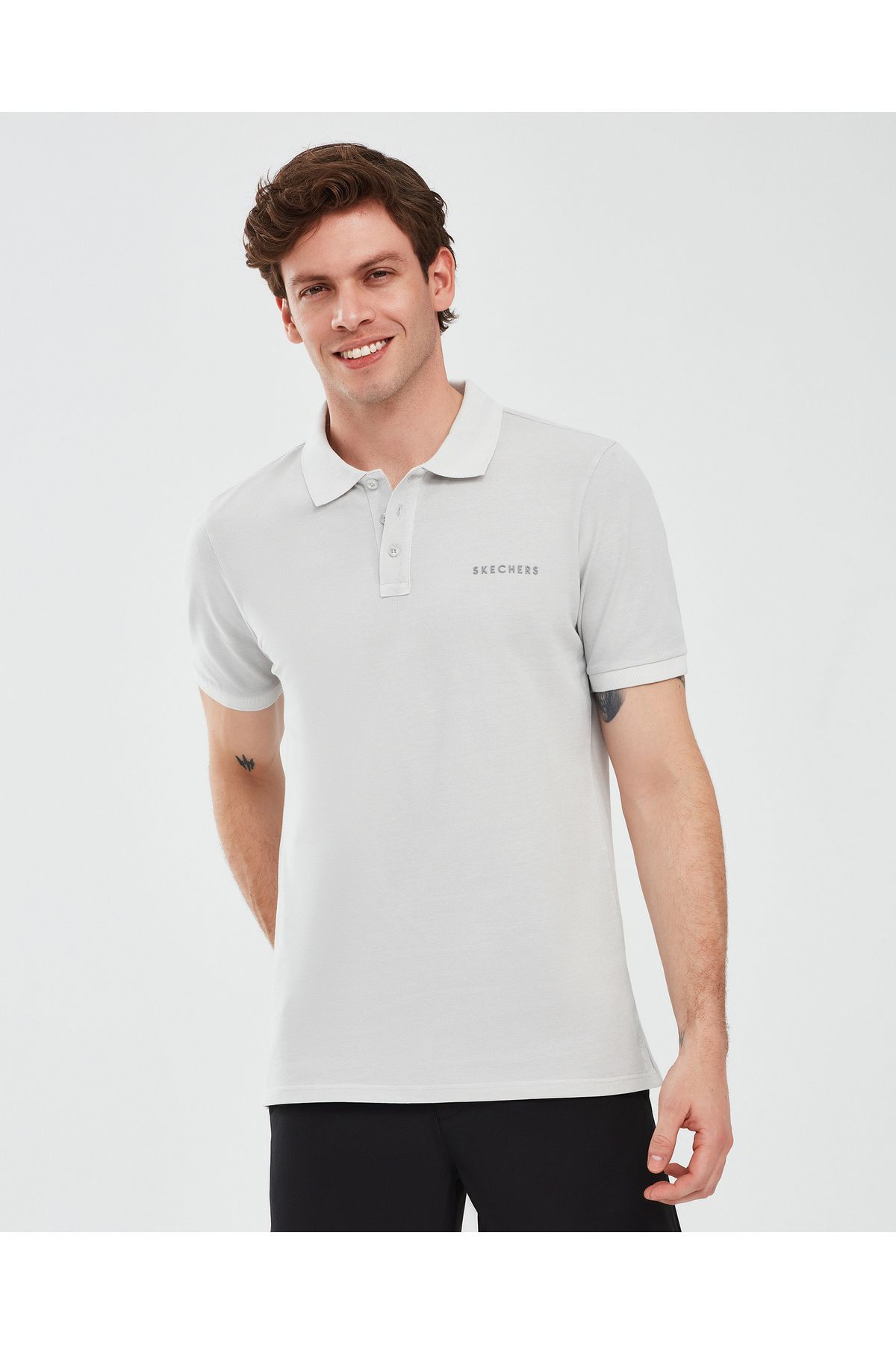 Skechers Organic Coll. M Short Sleeve Polo Shirt Erkek Gri Polo Yaka Tshirt S241165-035