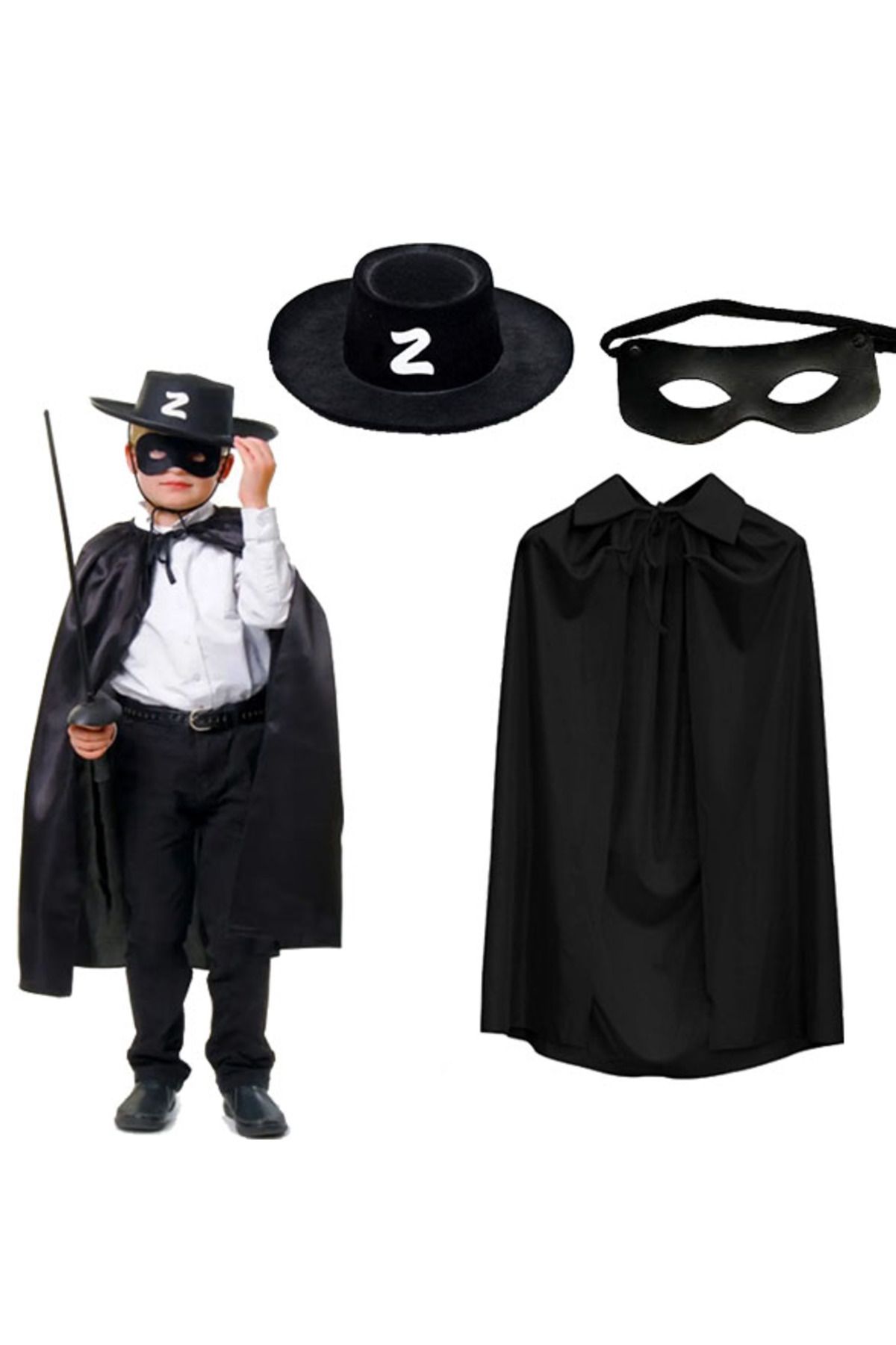 Genel Markalar Zorro Pelerini Şapkası Ve Maske Seti Çocuk Boy (4172)