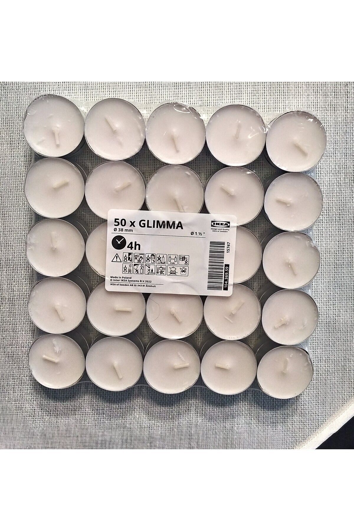 IKEA Tea Light Glımma tealight mum, 50'li 31-100 Kokusuz Beyaz