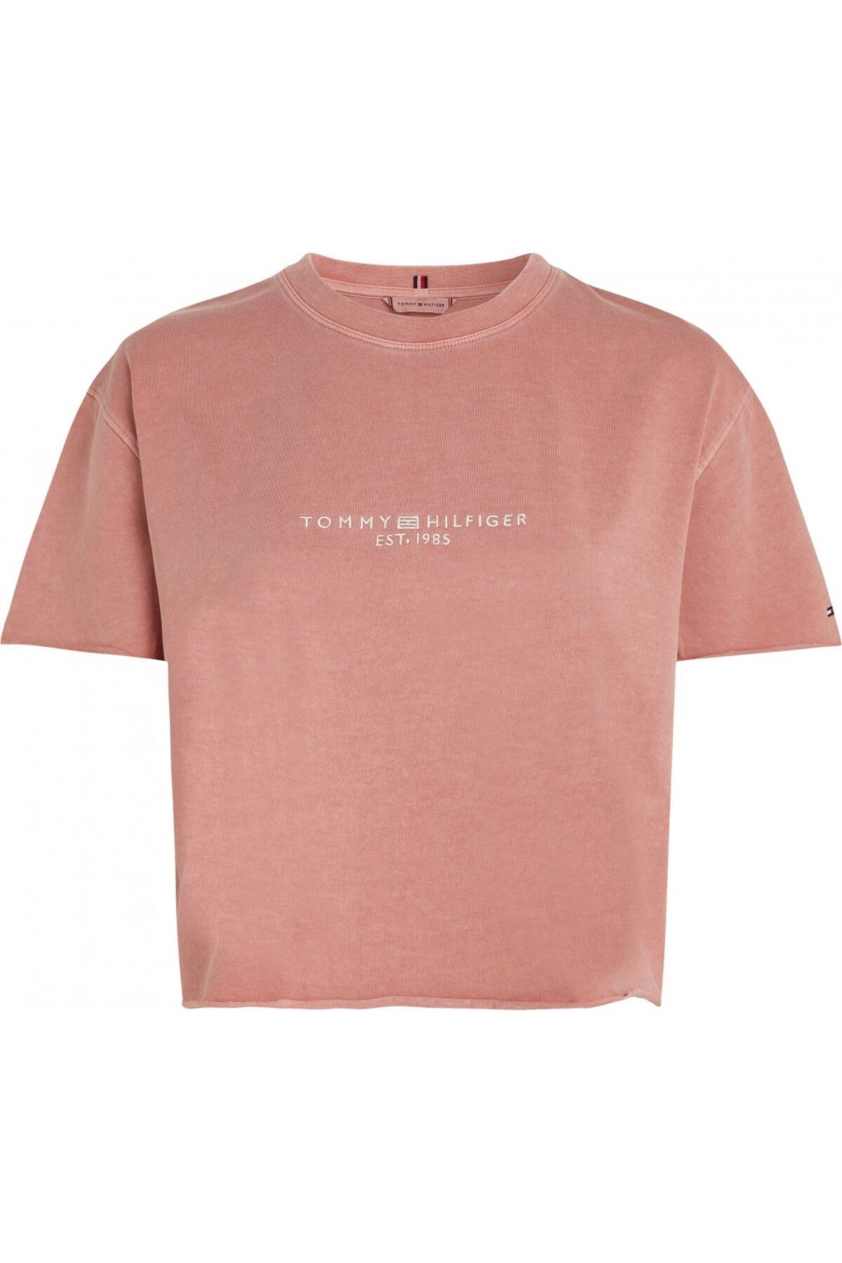 Tommy Hilfiger Kadın Sıfır Yaka Marka Logolu Pembe T-Shirt WW0WW41202-TJ5