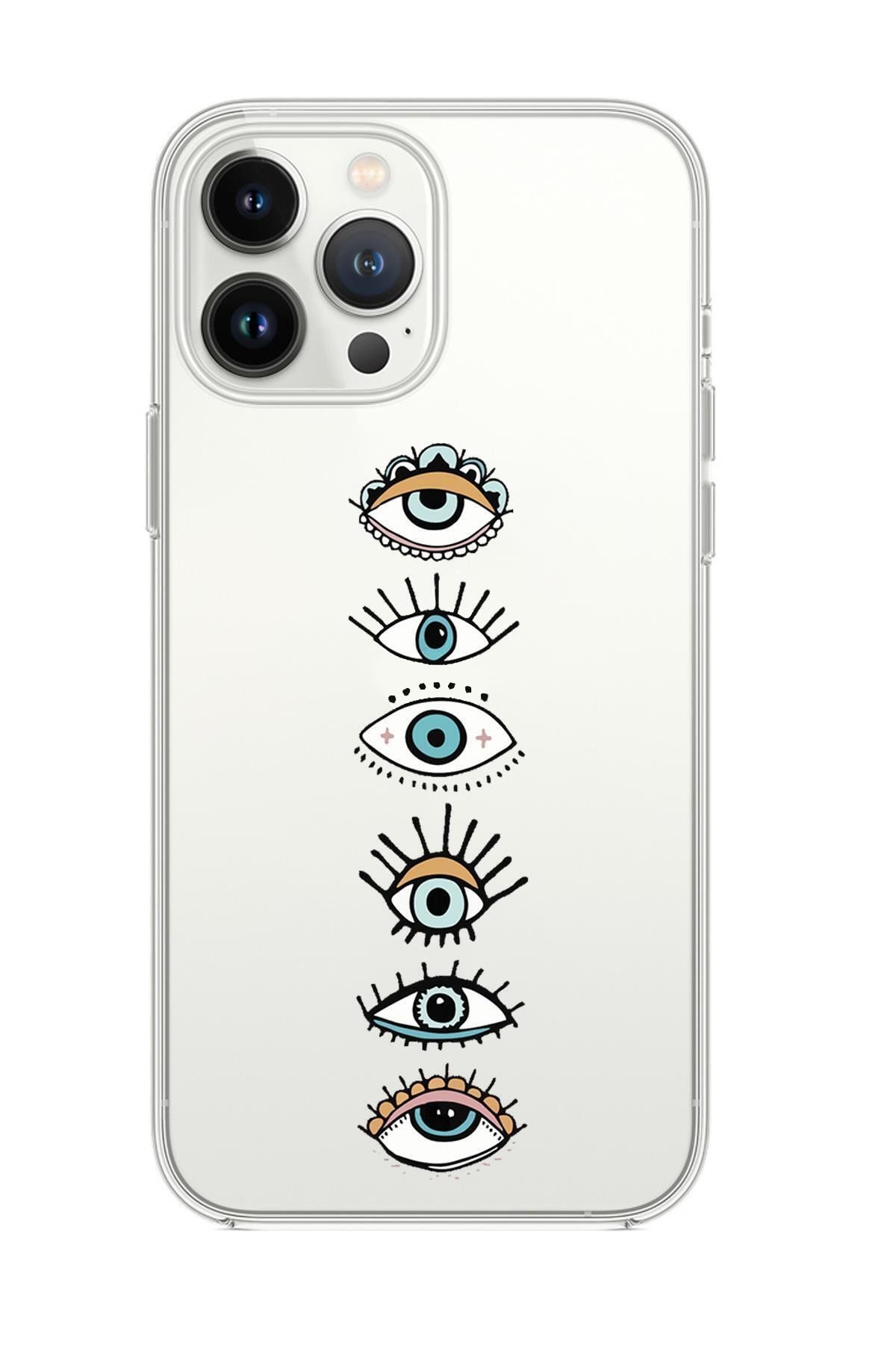 mooodcase Iphone 13 Pro Max Renkli Gözler Desenli Premium Silikonlu Şeffaf Telefon Kılıfı
