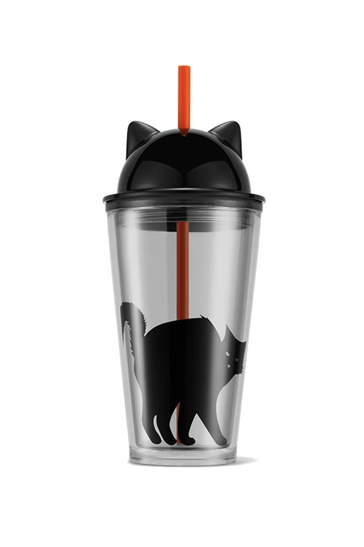 Starbucks Kedi Tasarımlı Plastik Soğuk Içecek Bardağı - Siyah - 473 Ml