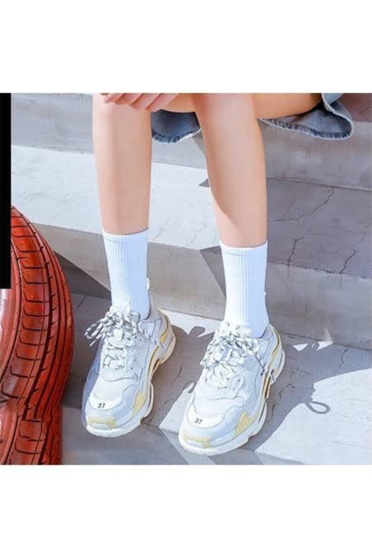 Bamya Socks 6’lı Düz Beyaz Fitilli Tenis Boy Çorap