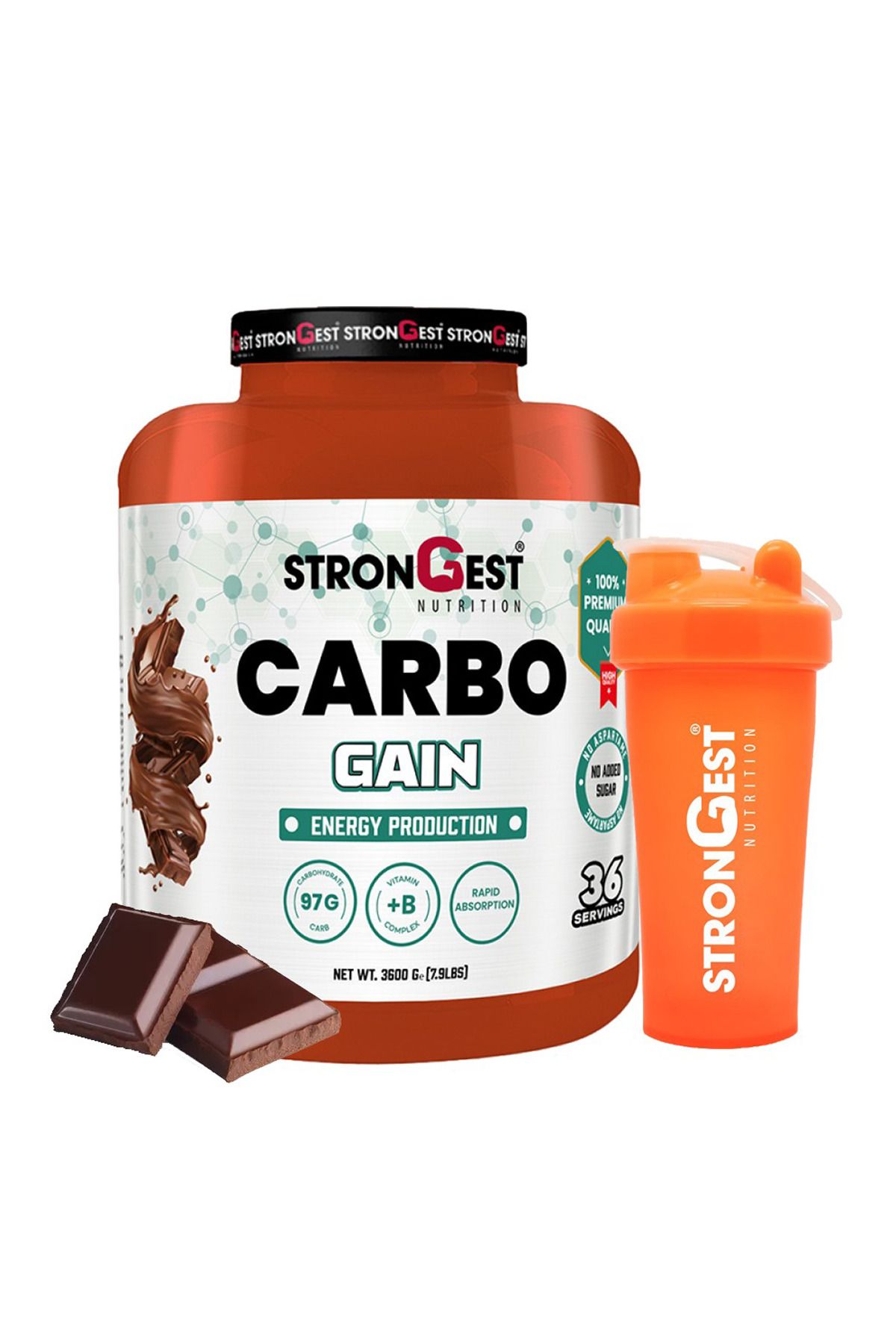 STRONGEST Carbo Gainer 3600 gr Kilo Almaya Yardımcı Yüksek Karbonhidrat Değerli Çikolata Aromalı
