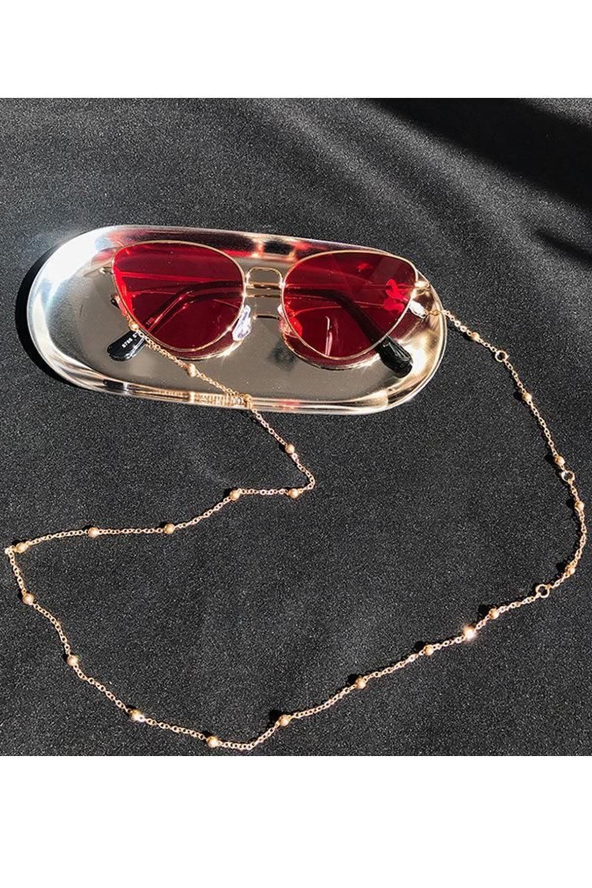 Tina Wear Unisex Minik Top Detaylı Gold Renk Zincir Gözlük Askısı Ve Güneş Gözlüğü Aksesuarı - 96123
