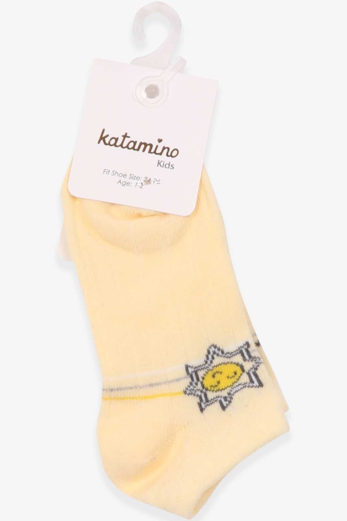 Katamino Kız Çocuk Patik Çorap Güneş Desenli 1-2-9-10 Yaş, Sarı