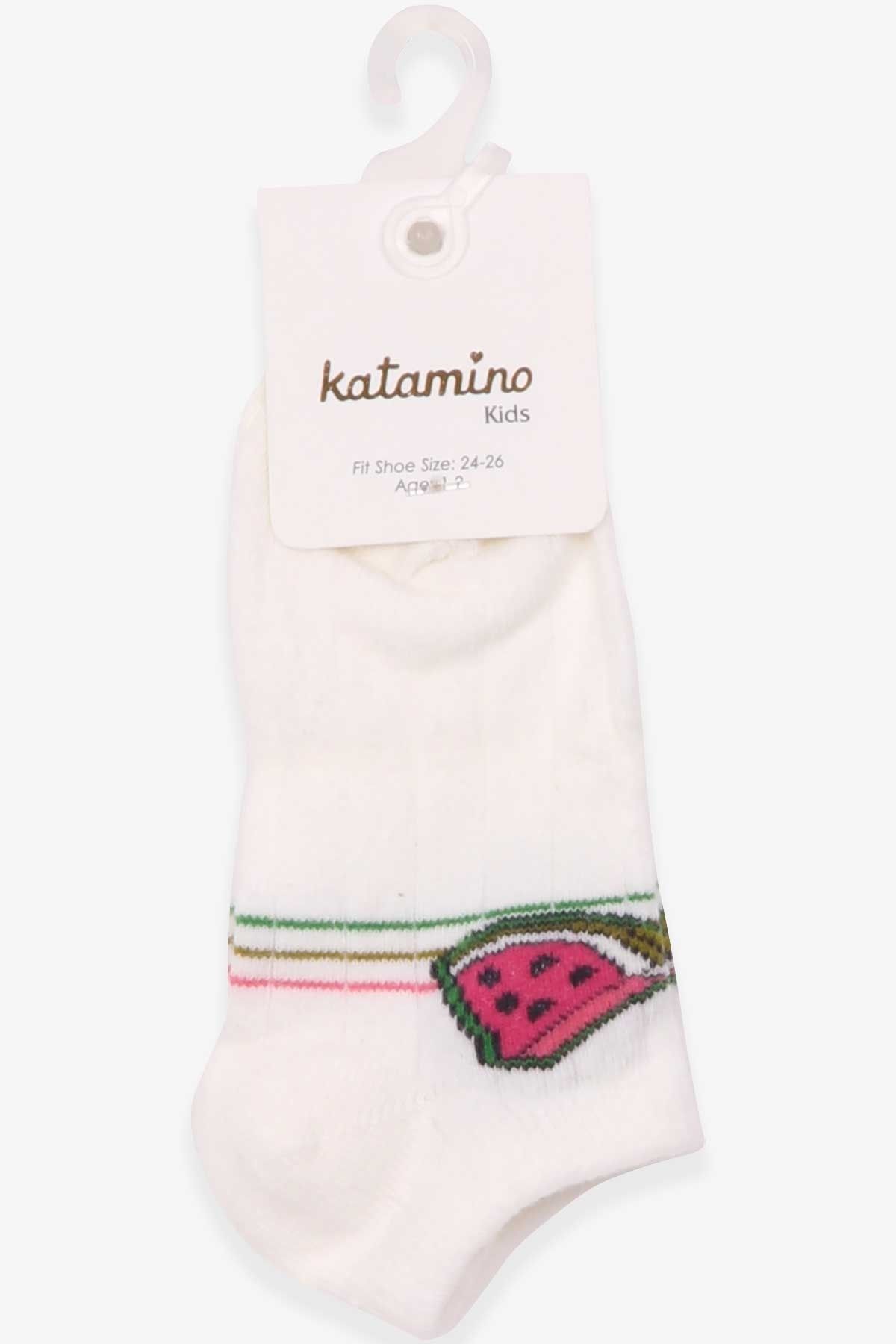 Katamino Kız Çocuk Patik Çorap Karpuz Desenli 1-2-9-10 Yaş, Ekru