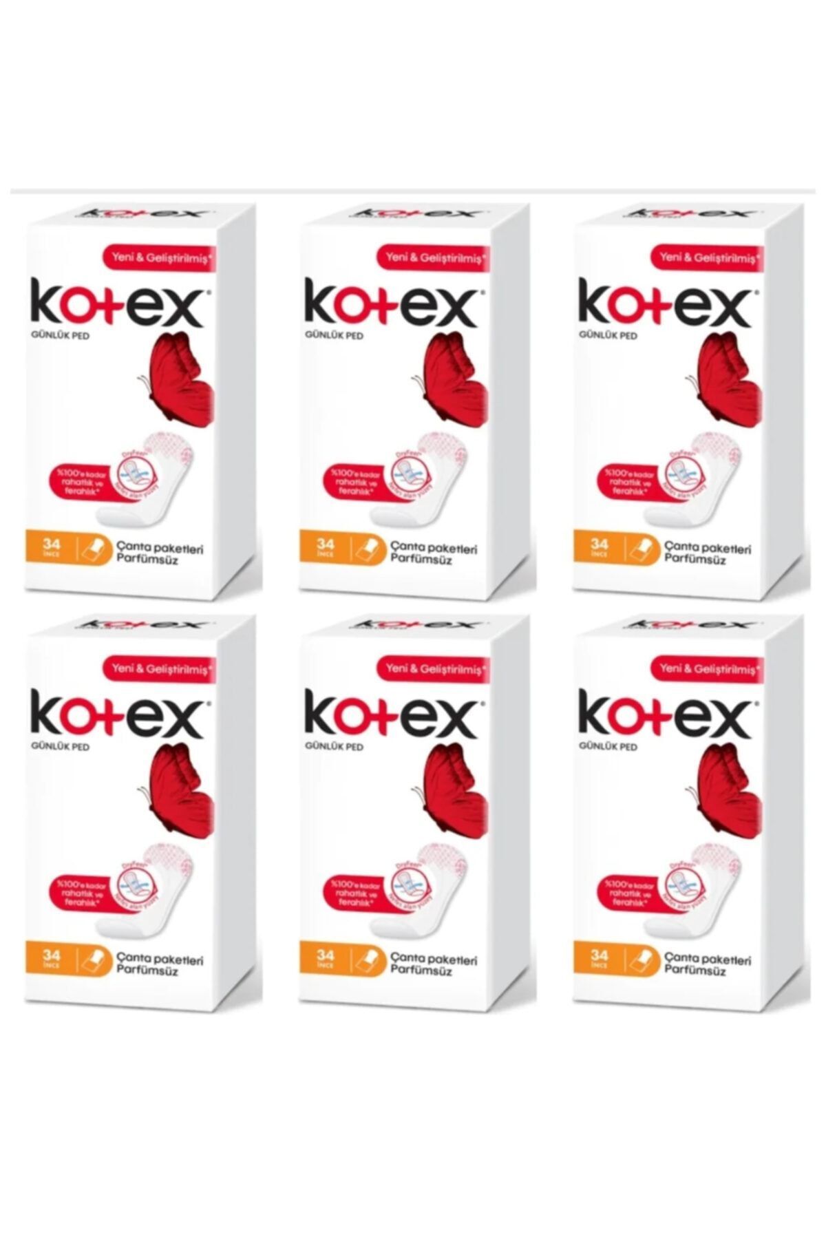 Kotex İnce Parfümsüz Günlük Ped 34'lü X 6 Paket.