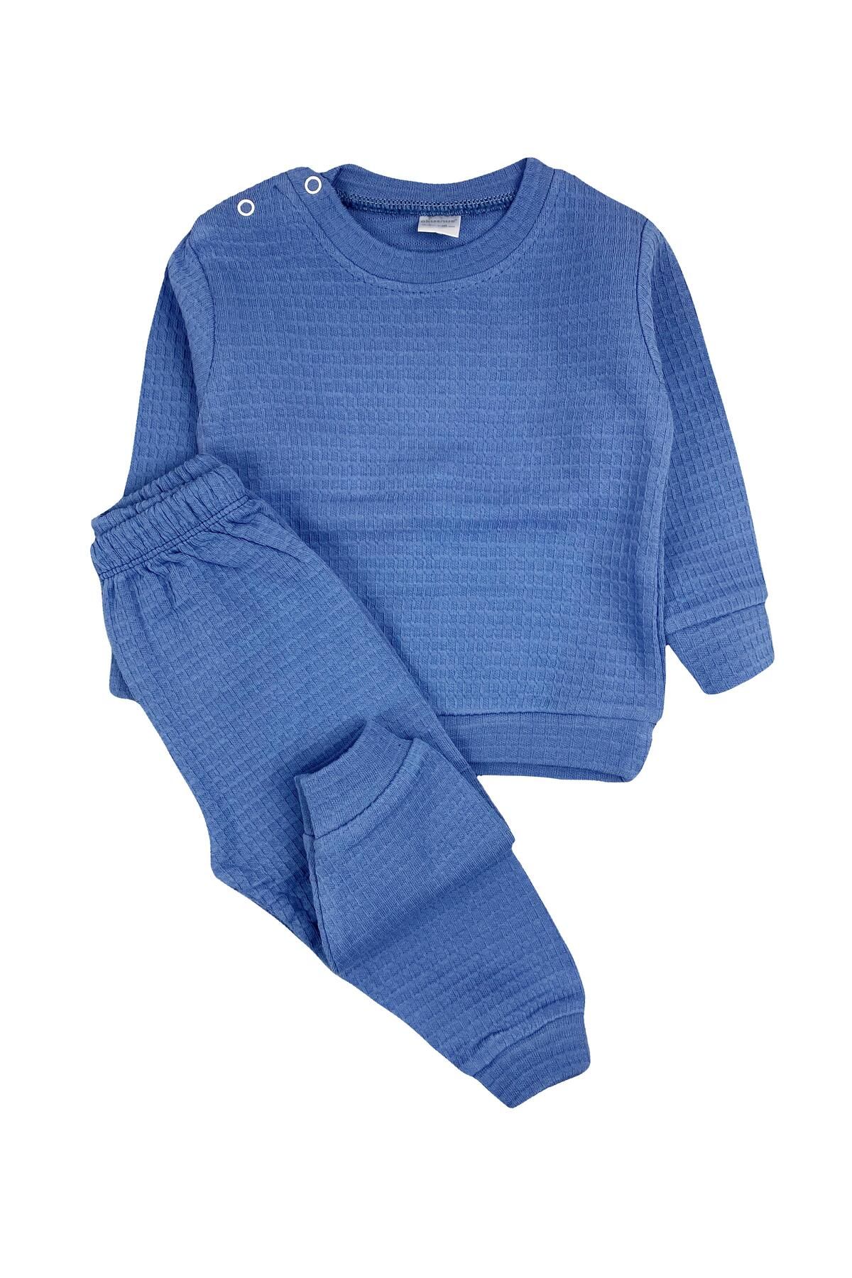 Mini Okyanus Bebe Penye Bebek Pijama Takımı Mavi