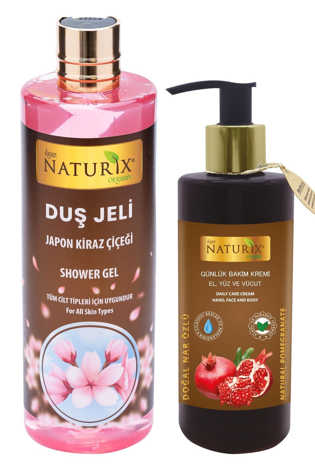 Ilgaz Naturix Organix 2'li Set Aromatik Japon Kirazı Duş Jeli 400 Ml + Nar Özlü C Vitaminli El Yüz Vücut Kremi 250 Ml