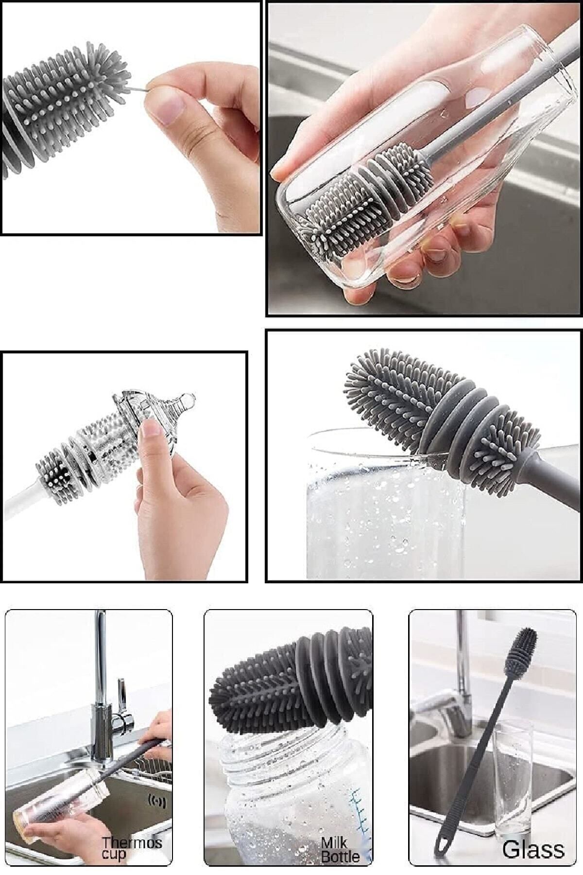 Comprox Tpr Silikon Fırça Matara Biberon Emzik Temizleyici Kavanoz Termos Suluk Yağ Şişe Temizleme Fırçası