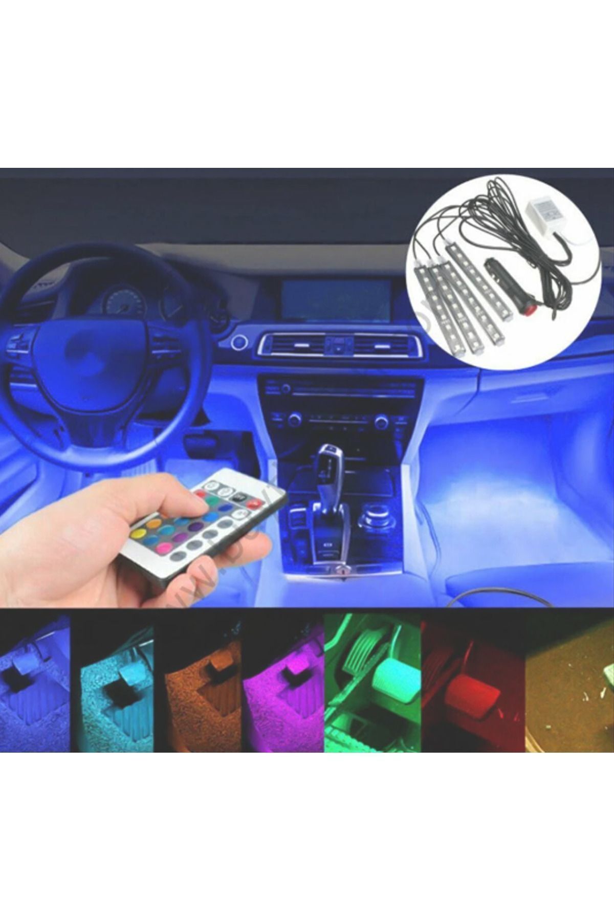 Genel Markalar 48 LED'li Kumandalı Ayak Altı Led Aydınlatma Otomobil ve Araçlar için Müziğe Duyarlı Atmosfer Işığı