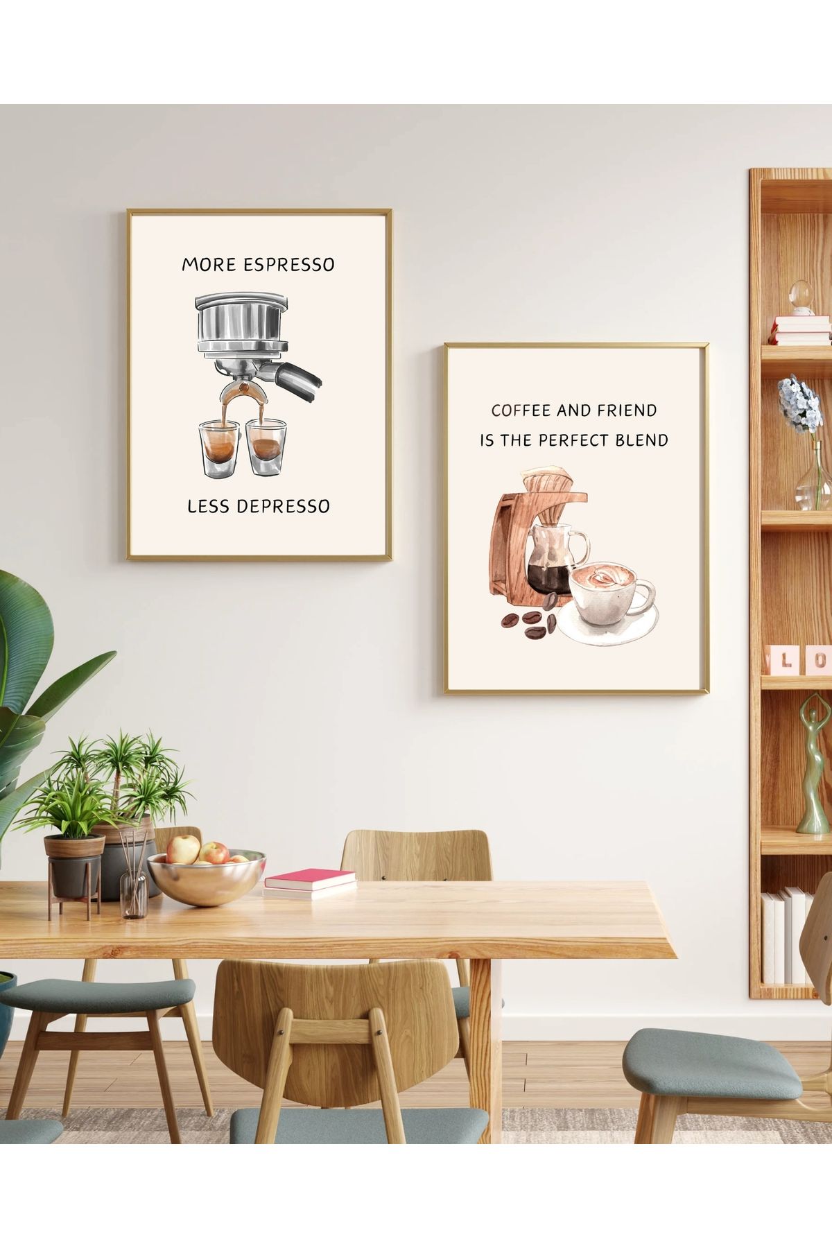 SÜMER 2'li Kahve Köşesi, Mutfak Dekoratif Tablo, Modern Pinterest Tarzı Çerçeveli Poster