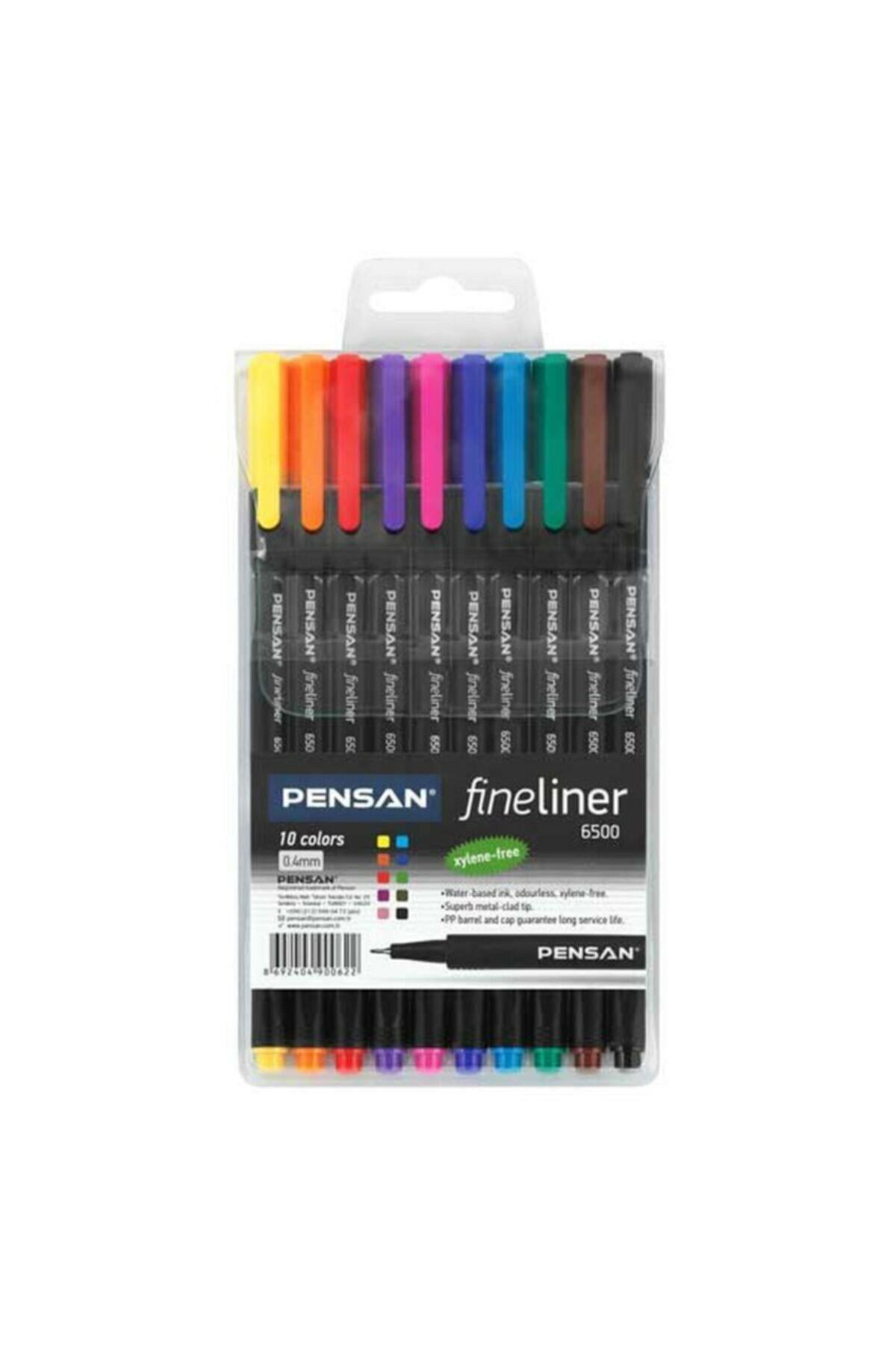 Pensan 6500 Fineliner 0.4 Mm Keçe Uçlu Kalem 10 Renk Plastik Kutulu Set