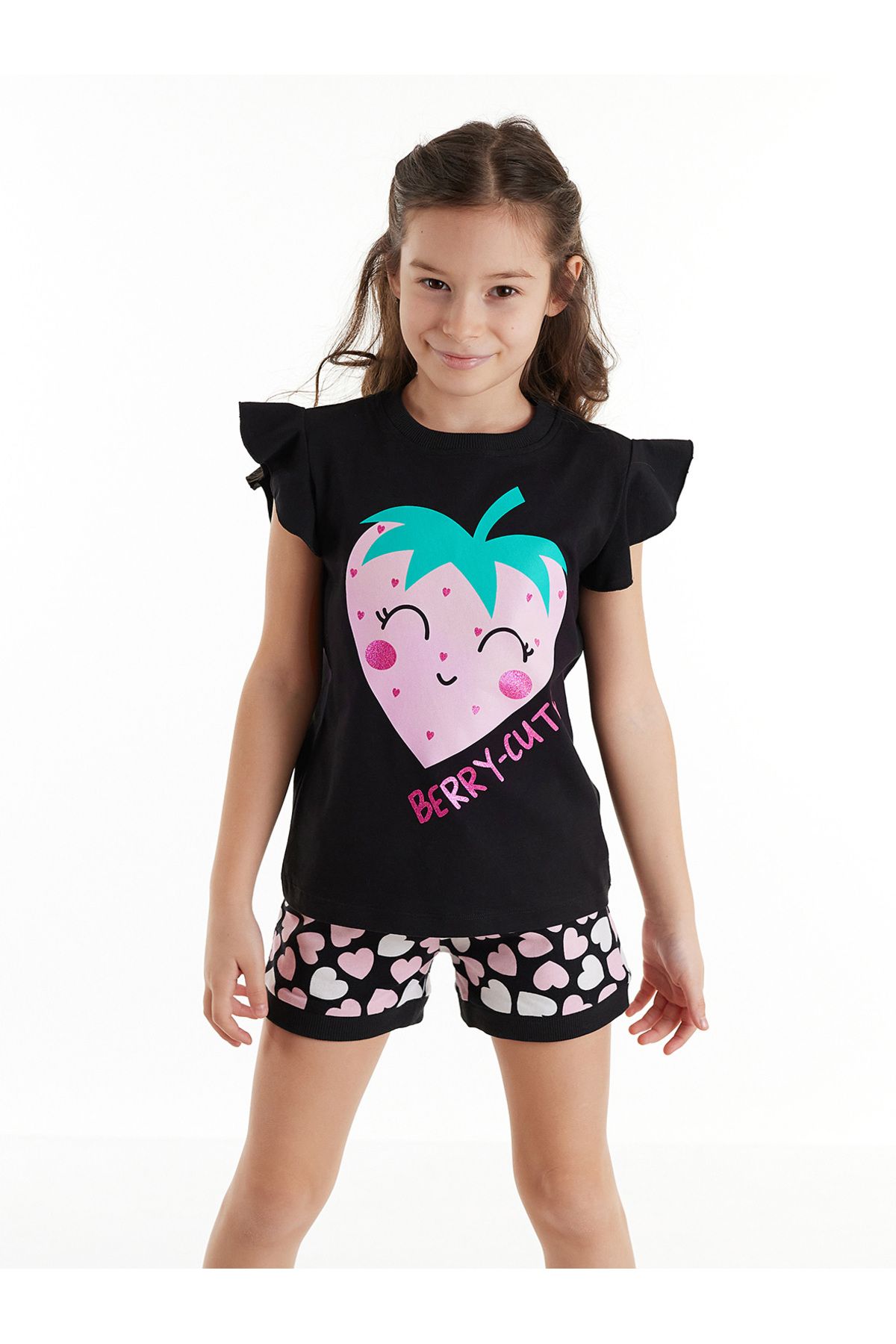 Denokids Berry Cute Kız Çocuk T-shirt Şort Takım