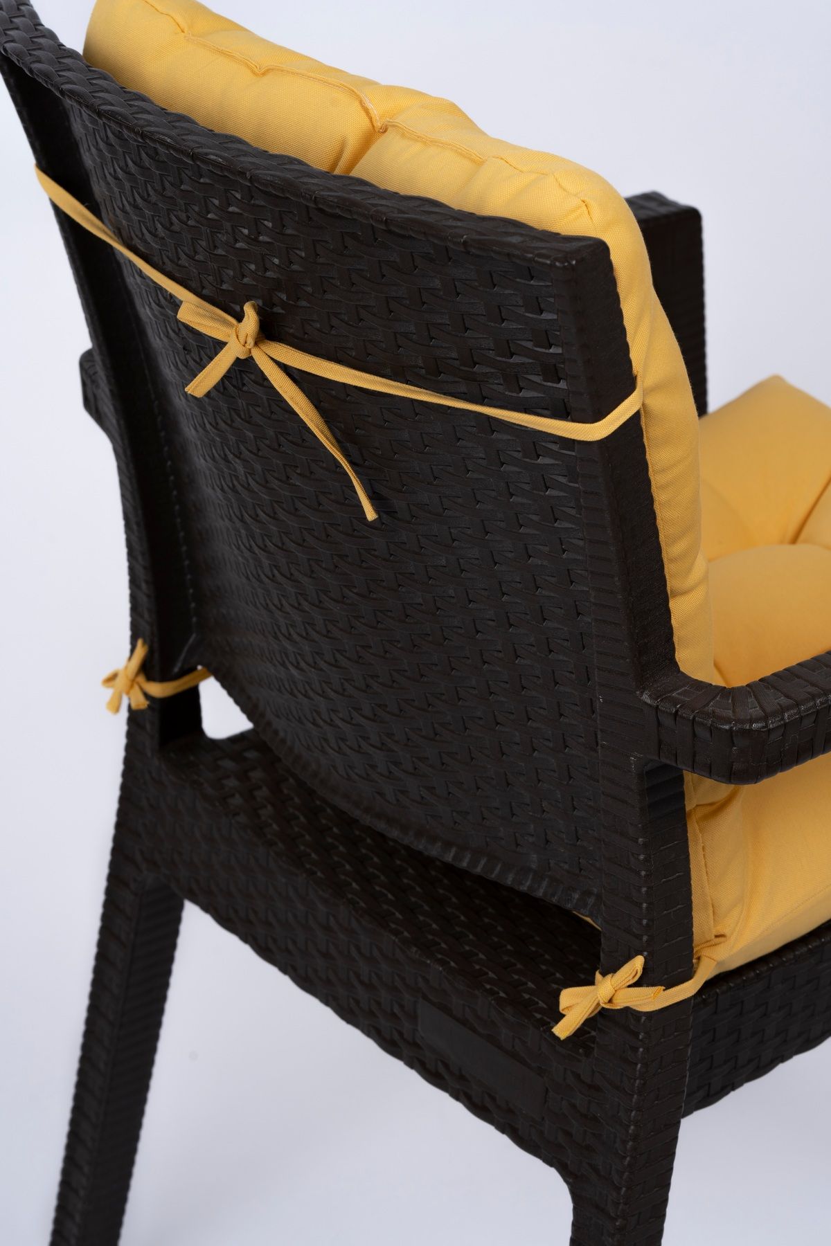 ALTINPAMUK Neva Pofidik Sarı Arkalıklı Sandalye Minderi Özel Dikişli Bağcıklı 44x88 Cm