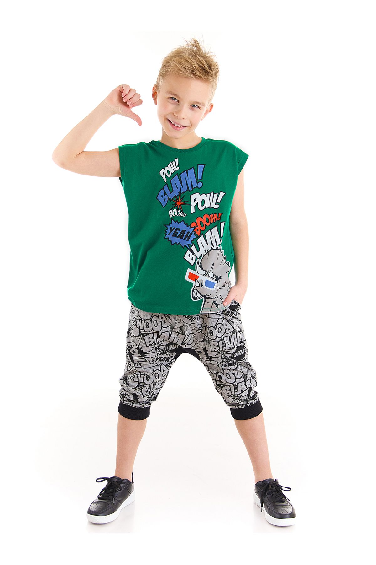 MSHB&G Comics Dino Erkek Çocuk T-shirt Kapri Şort Takım