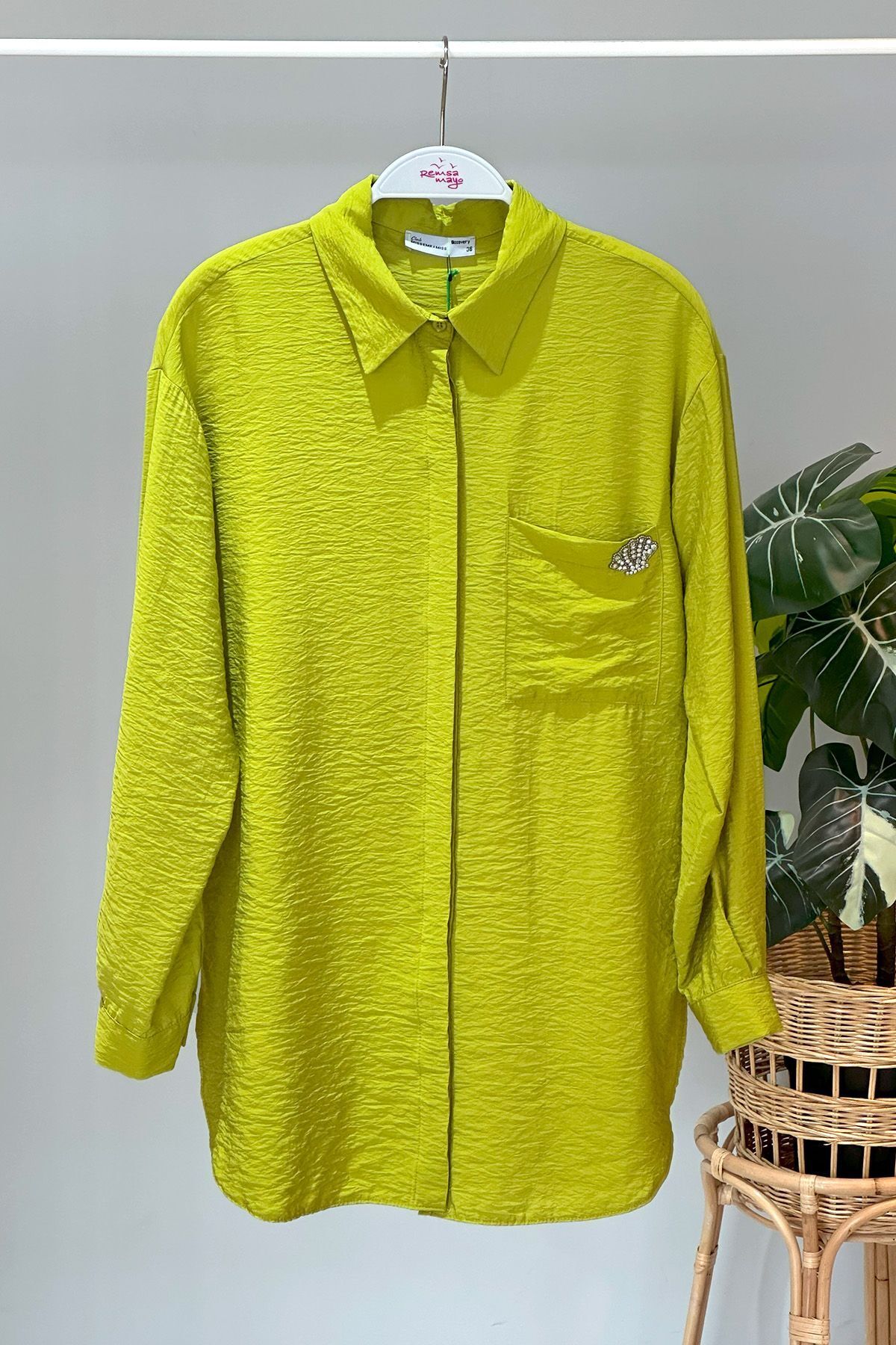 Lale Butik Missemramiss Sea Shell İşlemeli Gömlek Tunik 4360 Fıstık Yeşili